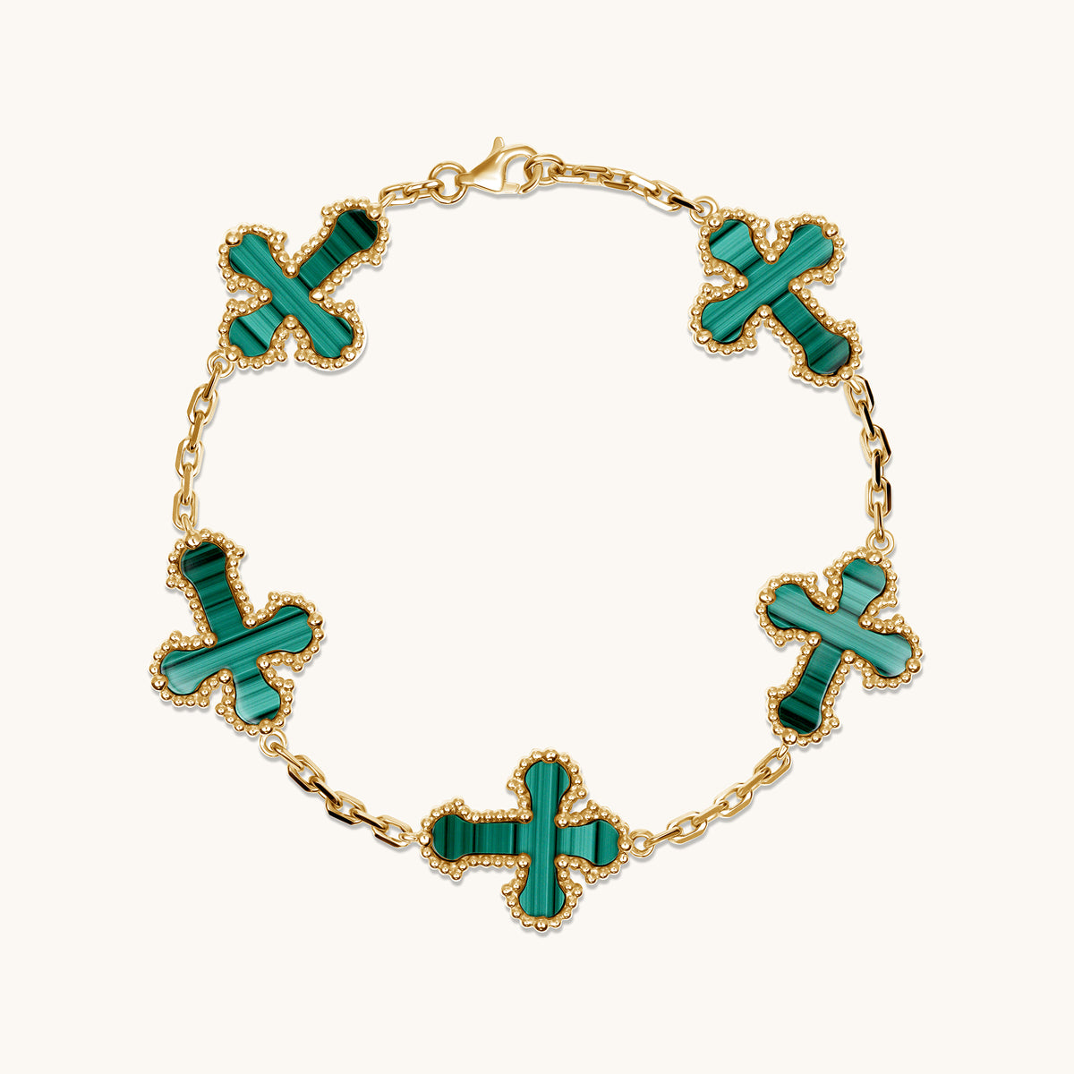 Five Cross Motif Bracelet Green Malachite