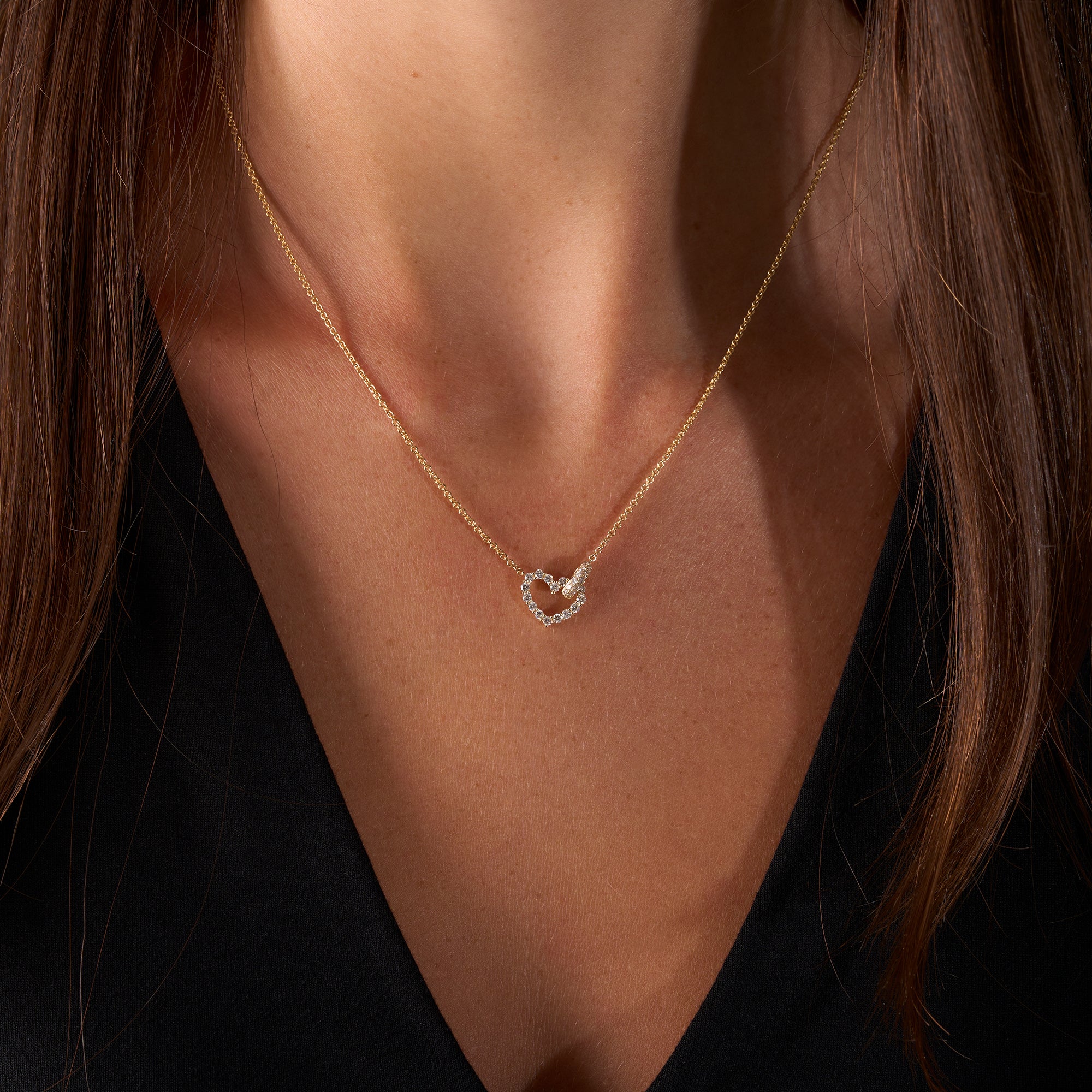 Yellow Gold Forever Connected Heart Diamond Necklace On Figure