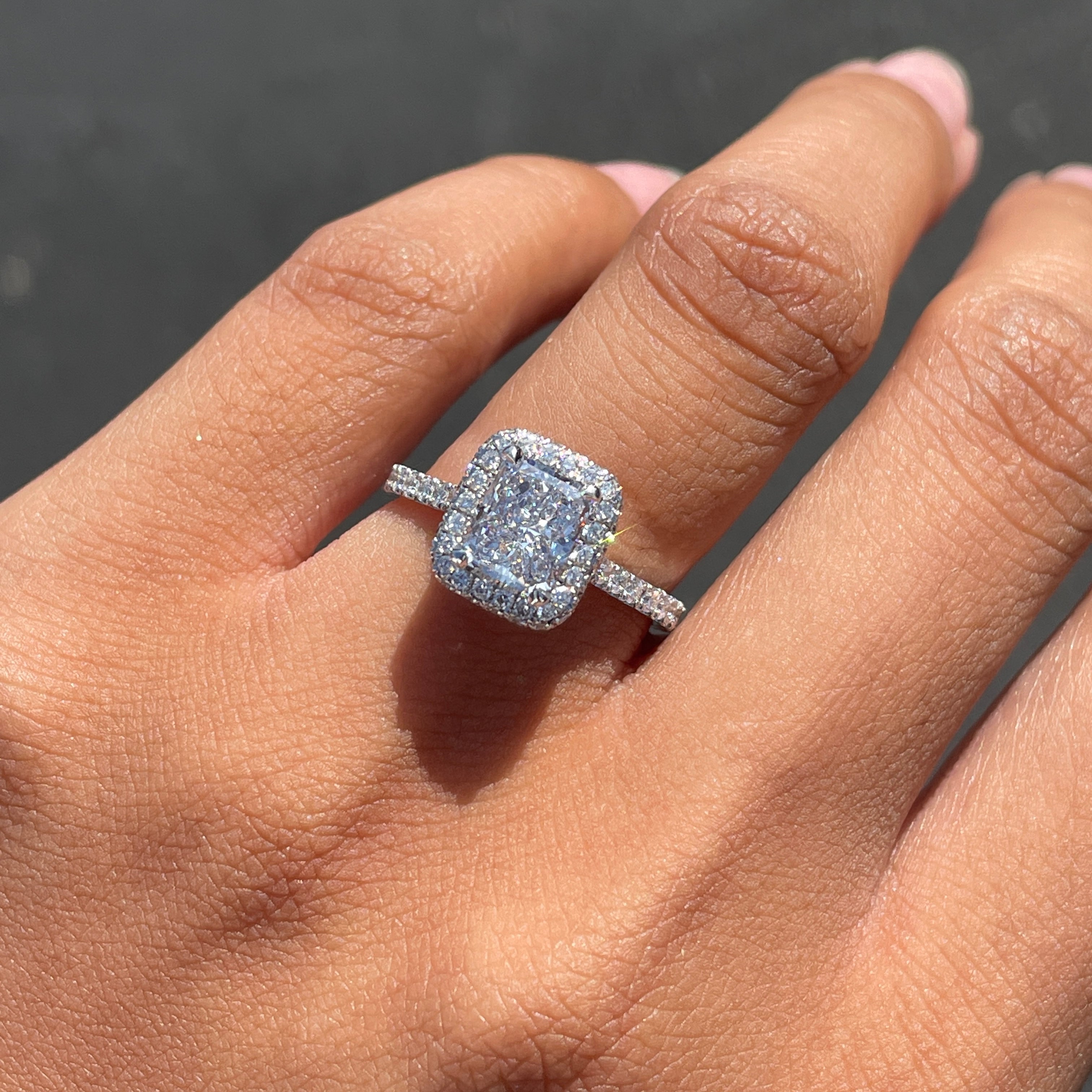 1.51 Carat Radiant Natural Diamond Engagement Ring with 2D Halo | Engagement Ring Wednesday - Happy Jewelers Fine Jewelry Lifetime Warranty