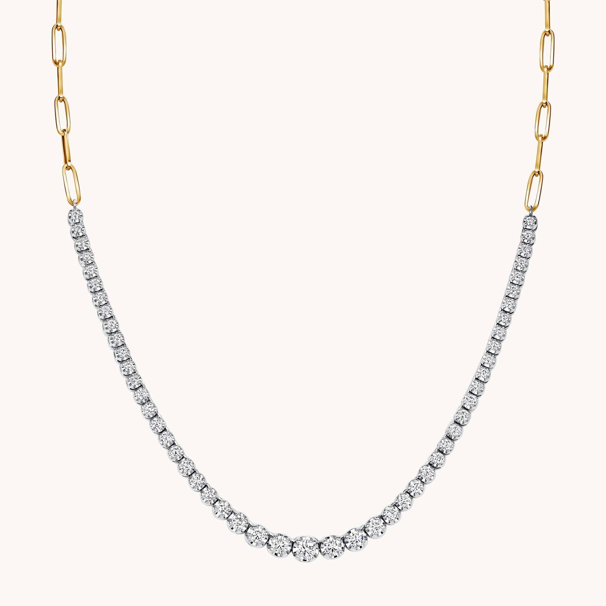 Graduated Half Linked Up Diamond Tennis Necklace - Happy Jewelers Fine Jewelry Lifetime Warranty