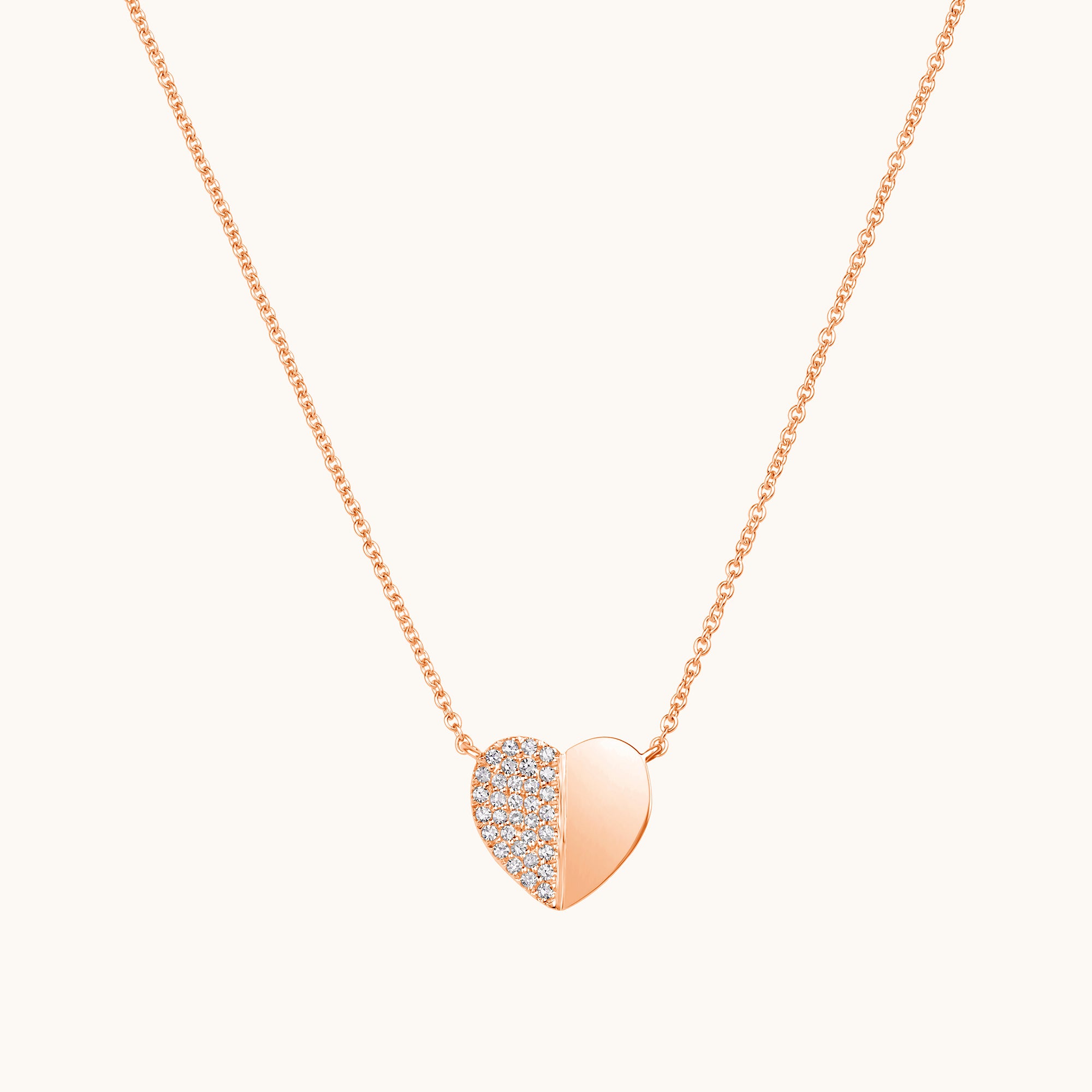 Half-Pave Diamond Heart Necklace - Happy Jewelers Fine Jewelry Lifetime Warranty