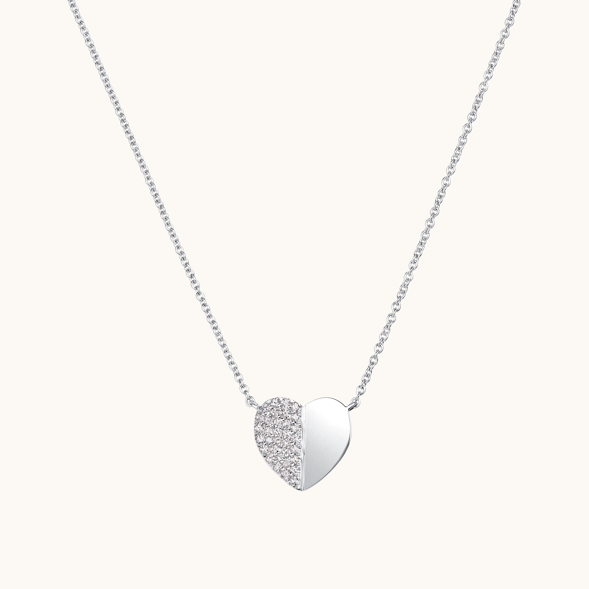 Half-Pave Diamond Heart Necklace - Happy Jewelers Fine Jewelry Lifetime Warranty
