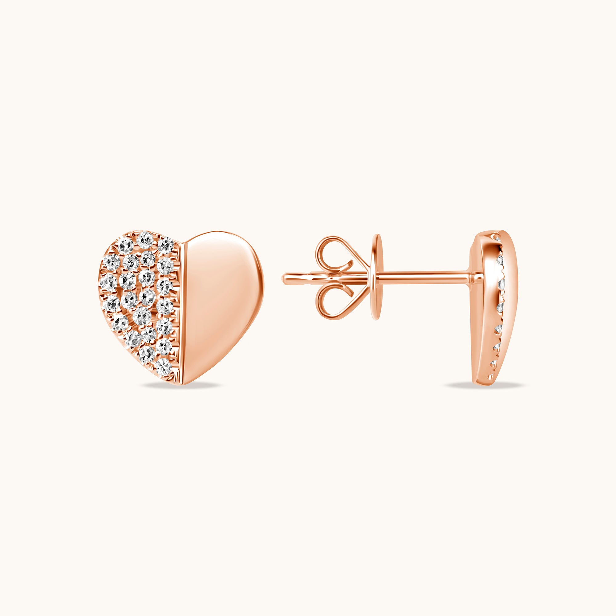 Half-Pave Diamond Heart Stud Earrings - Happy Jewelers Fine Jewelry Lifetime Warranty