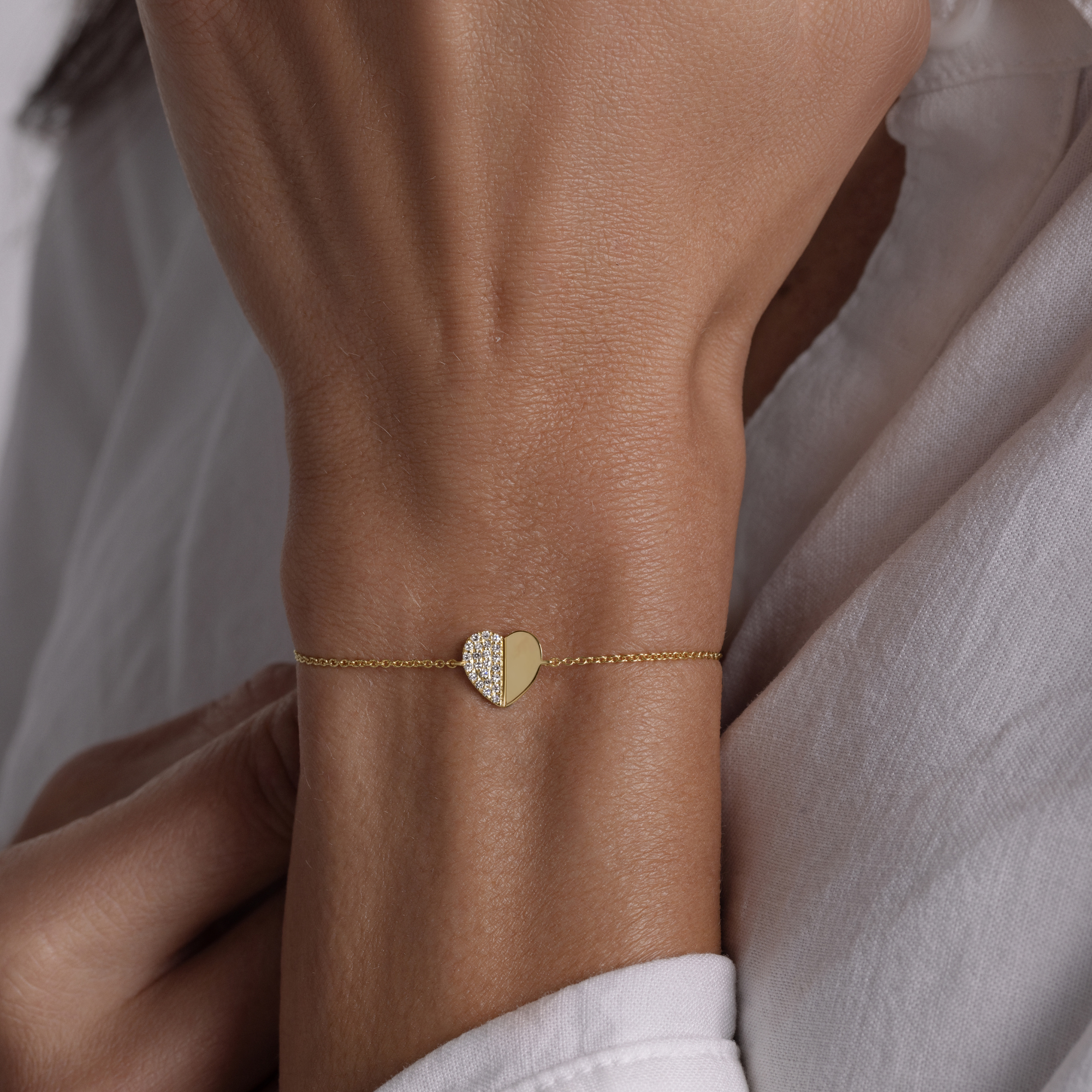 Half-Pave Diamond Heart Bracelet - Happy Jewelers Fine Jewelry Lifetime Warranty