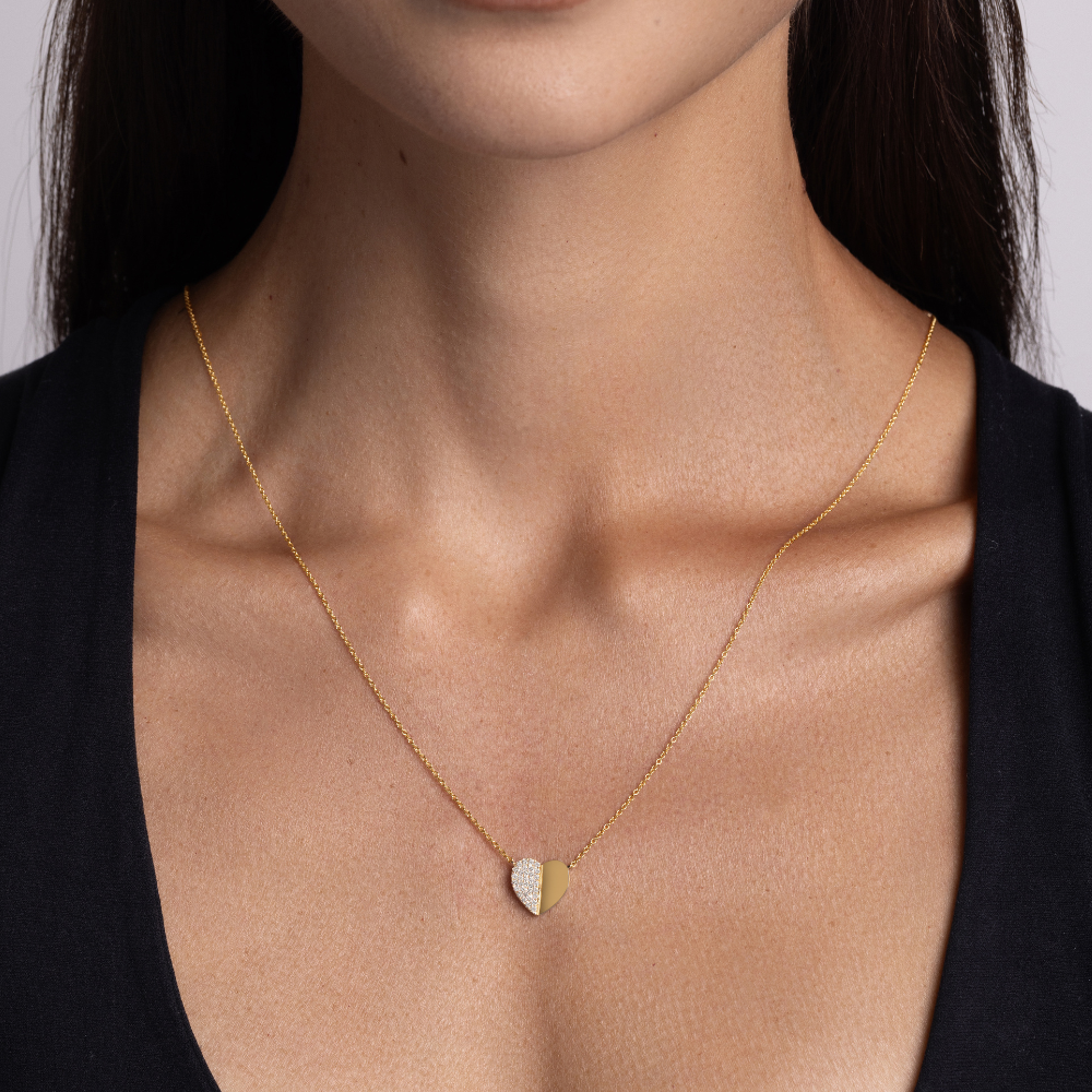 Half-Pave Diamond Heart Necklace - Happy Jewelers Fine Jewelry Lifetime Warranty