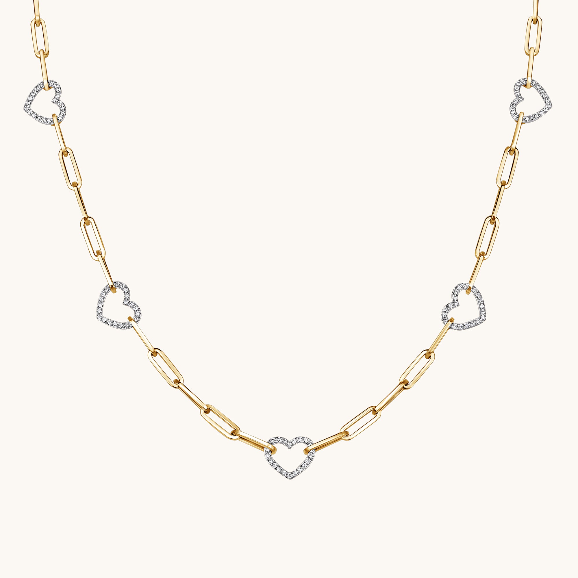 Two Tone Gold Heart Paperclip Chain Necklace