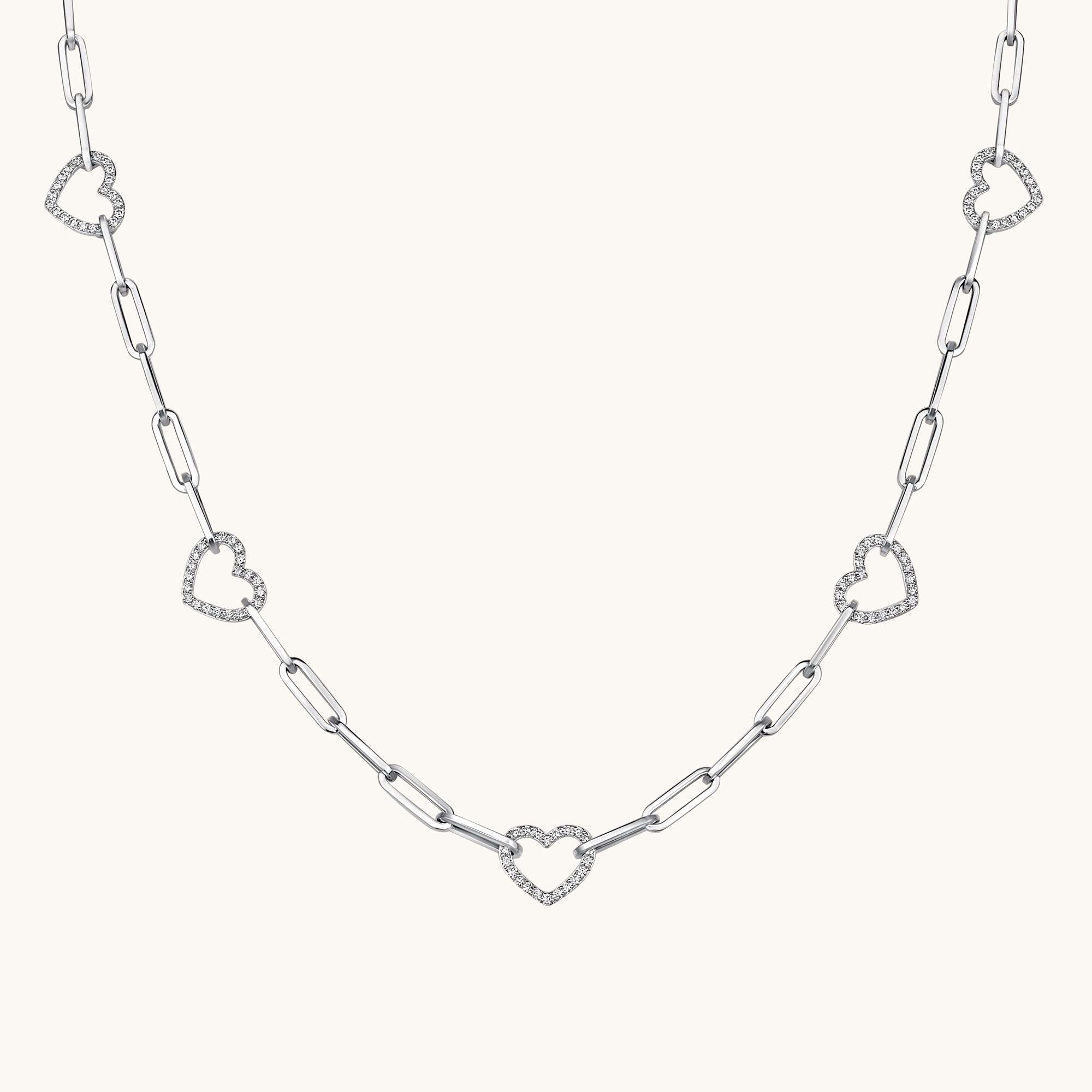 White Gold Heart Paperclip Chain Necklace