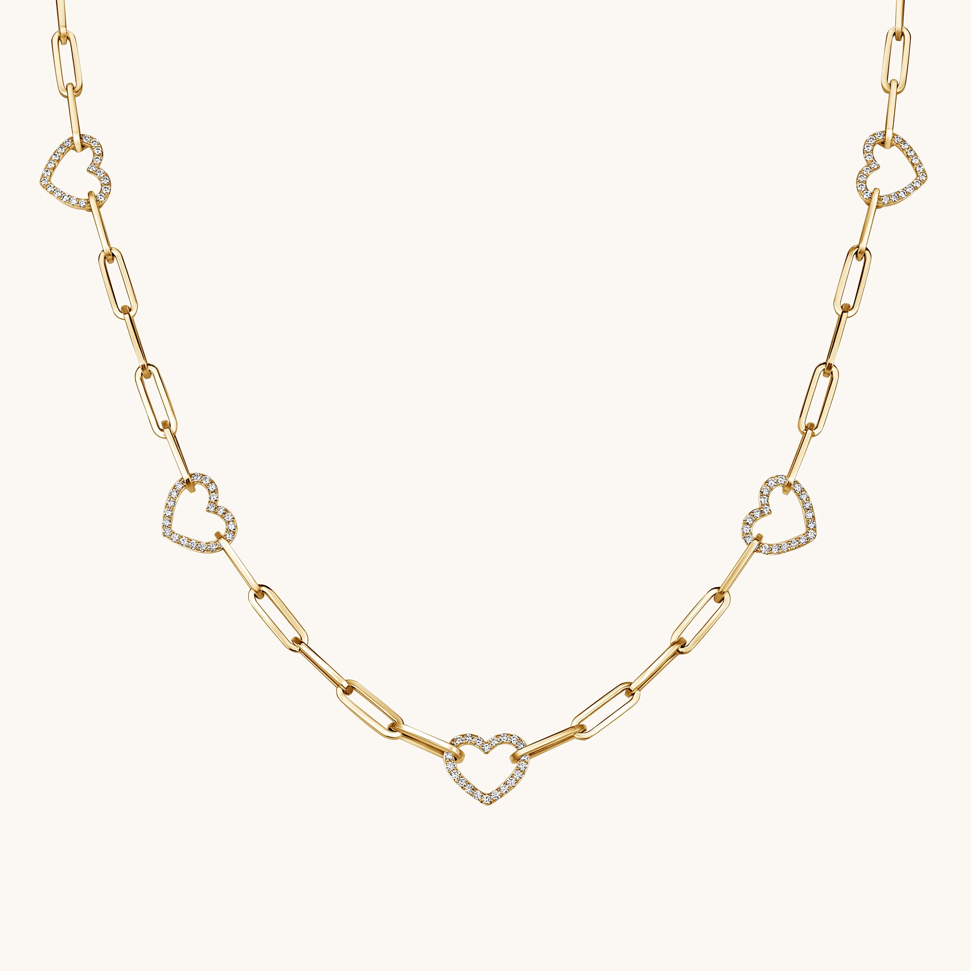 Yellow Gold Heart Paperclip Chain Necklace