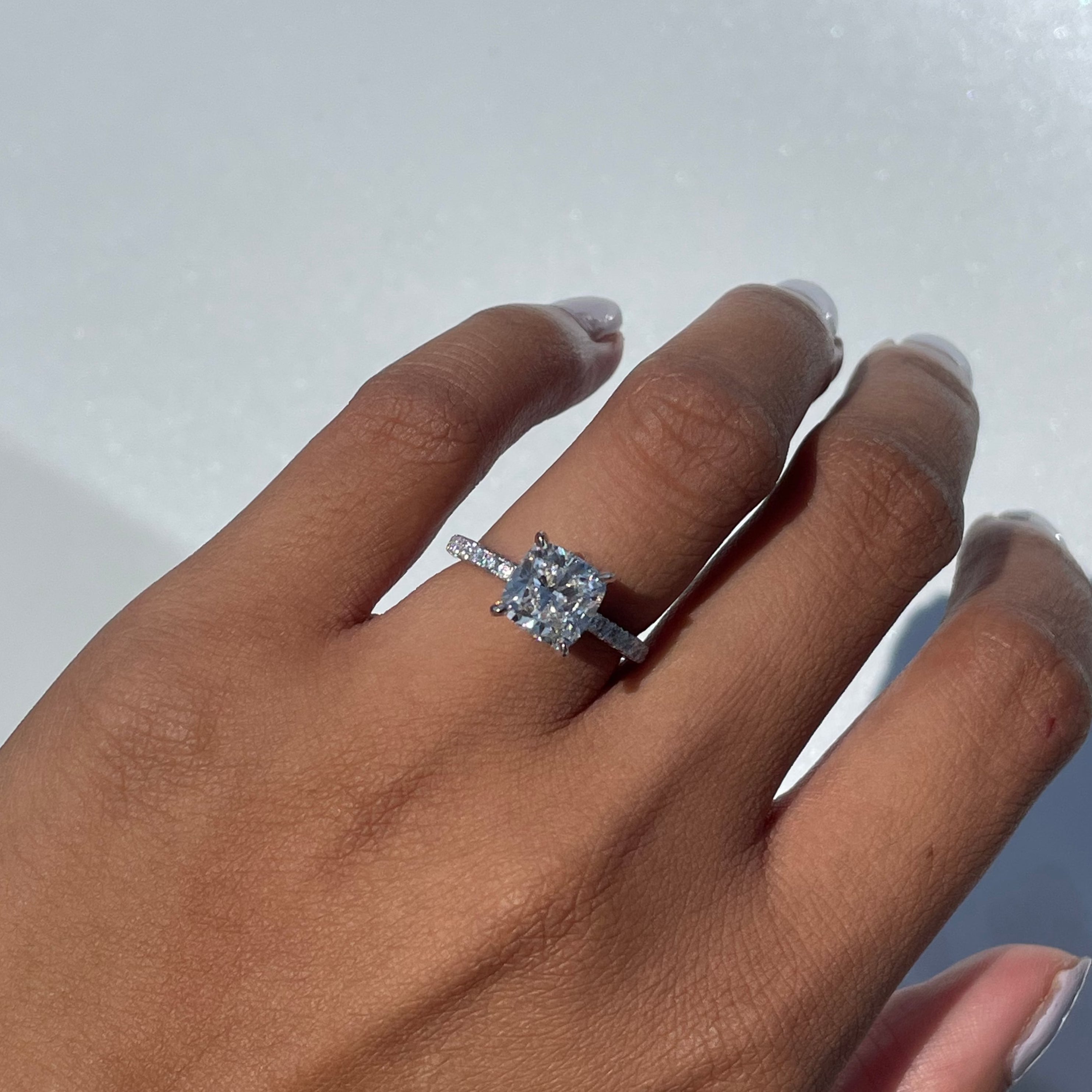 2.61 Carat Natural Cushion Diamond Engagement Ring with Diamond Band - Happy Jewelers Fine Jewelry Lifetime Warranty