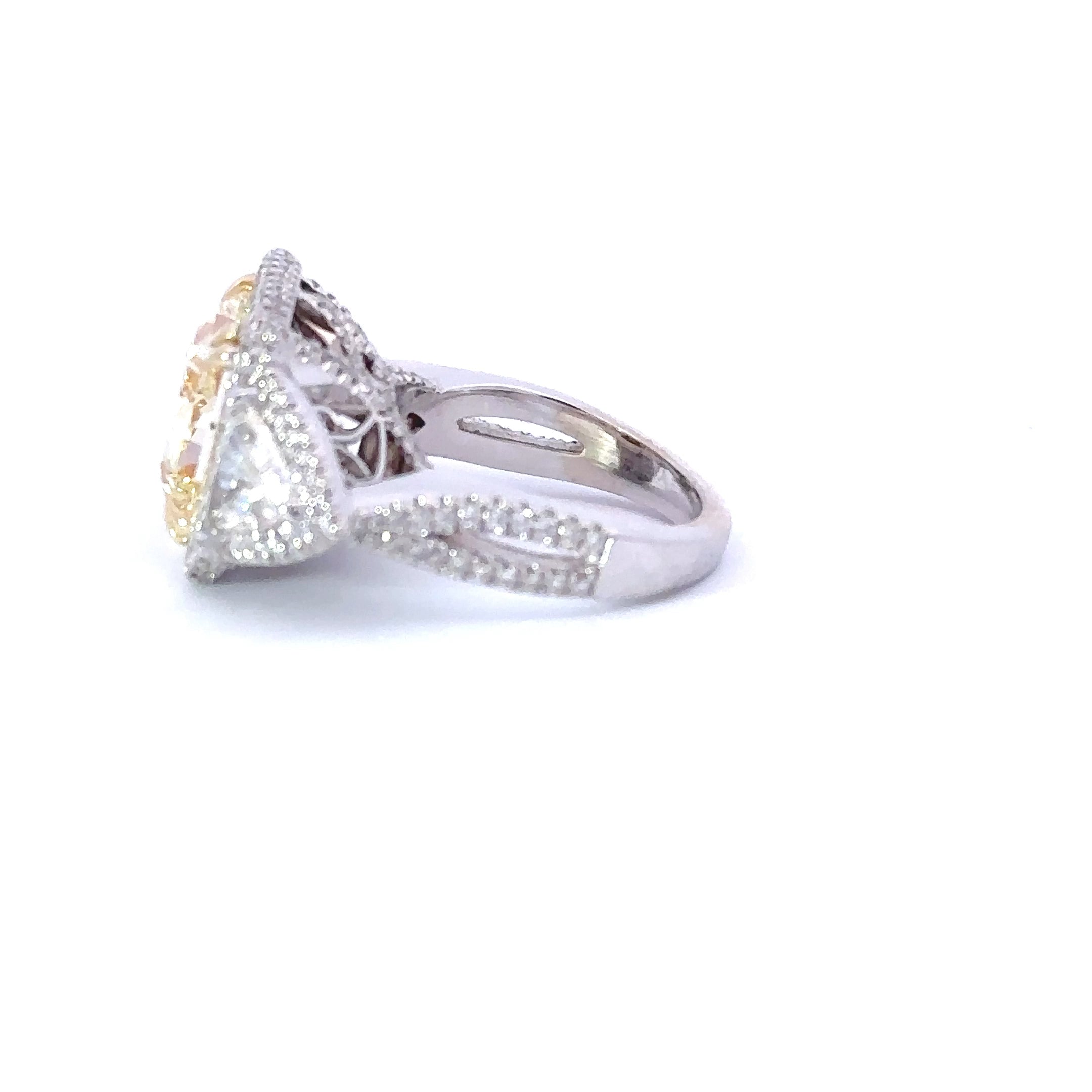 5.58 Carat Fancy Yellow Radiant Natural Diamond 3 Stone Engagement Ring - Happy Jewelers Fine Jewelry Lifetime Warranty