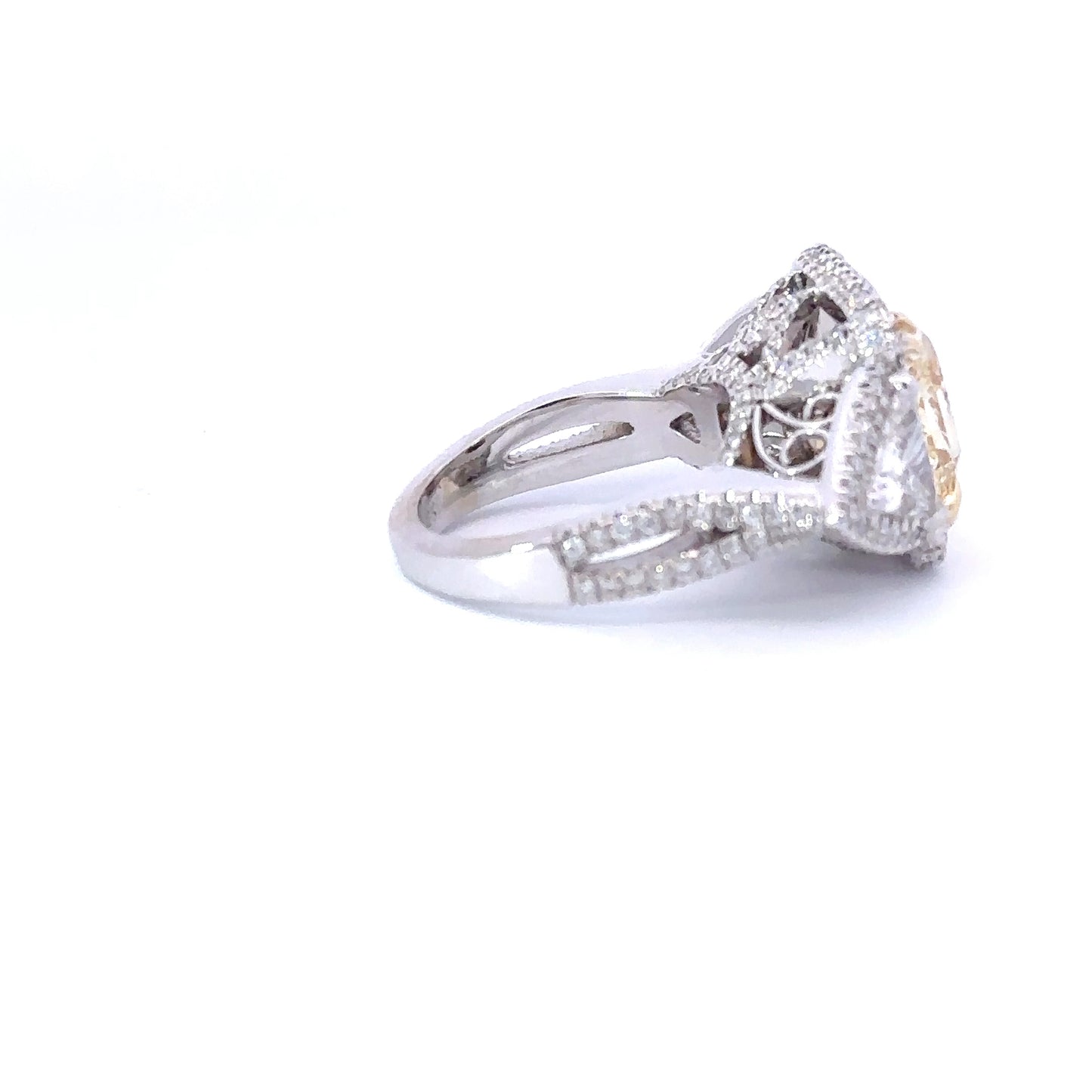 5.58 Carat Fancy Yellow Radiant Natural Diamond 3 Stone Engagement Ring - Happy Jewelers Fine Jewelry Lifetime Warranty