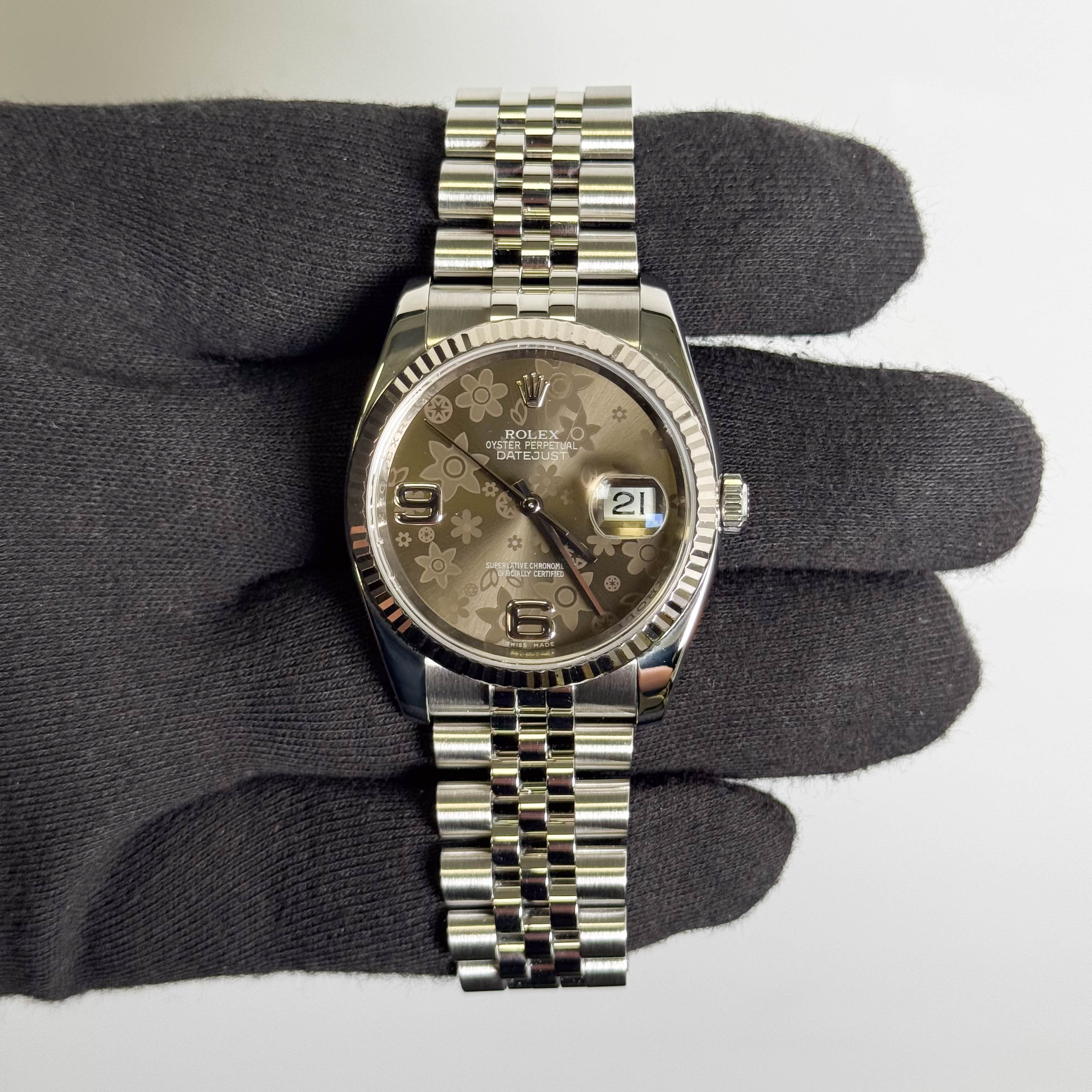 Rolex Datejust 36mm Rhodium Flower Dial Watch Ref# 116234