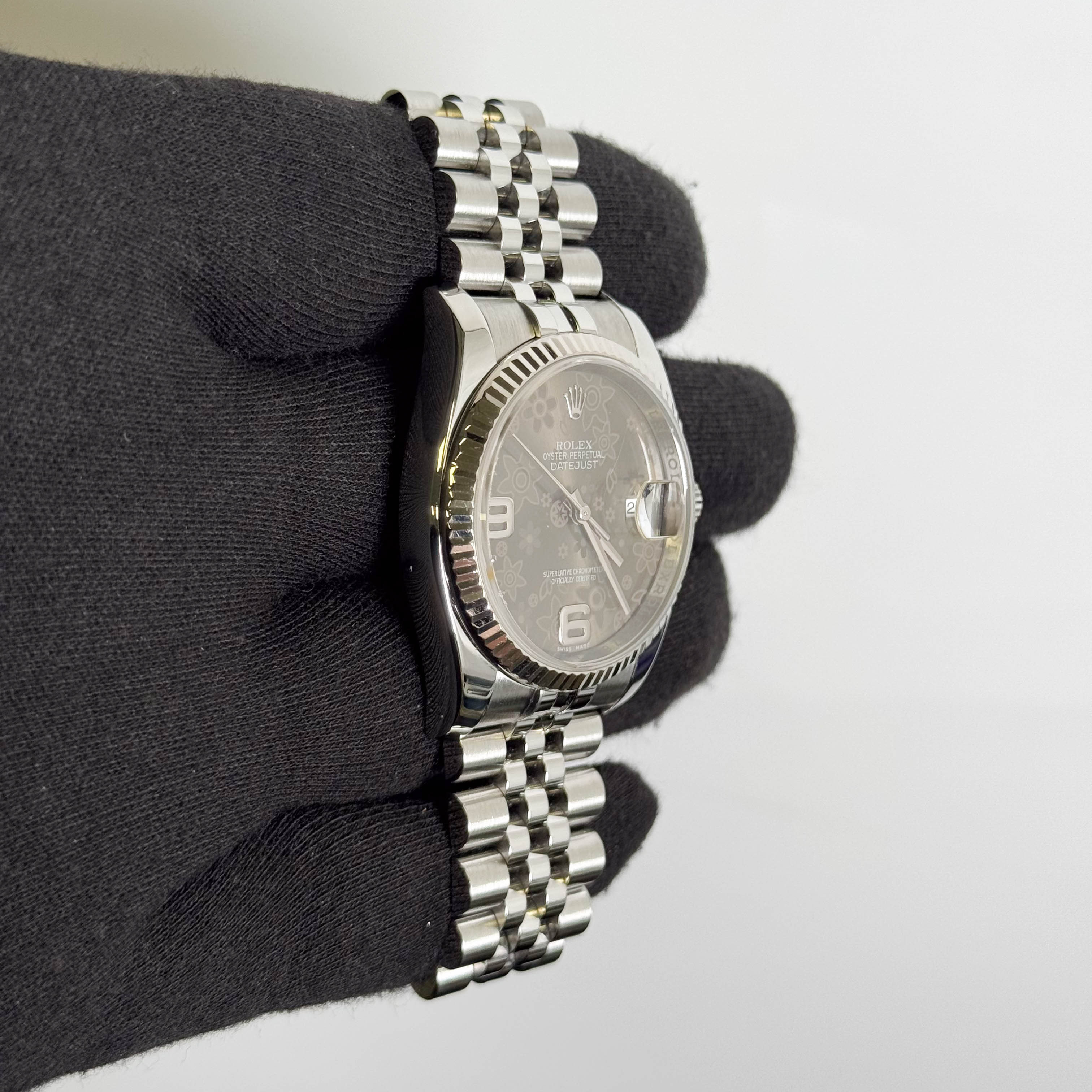Rolex Datejust 36mm Rhodium Flower Dial Watch Ref# 116234