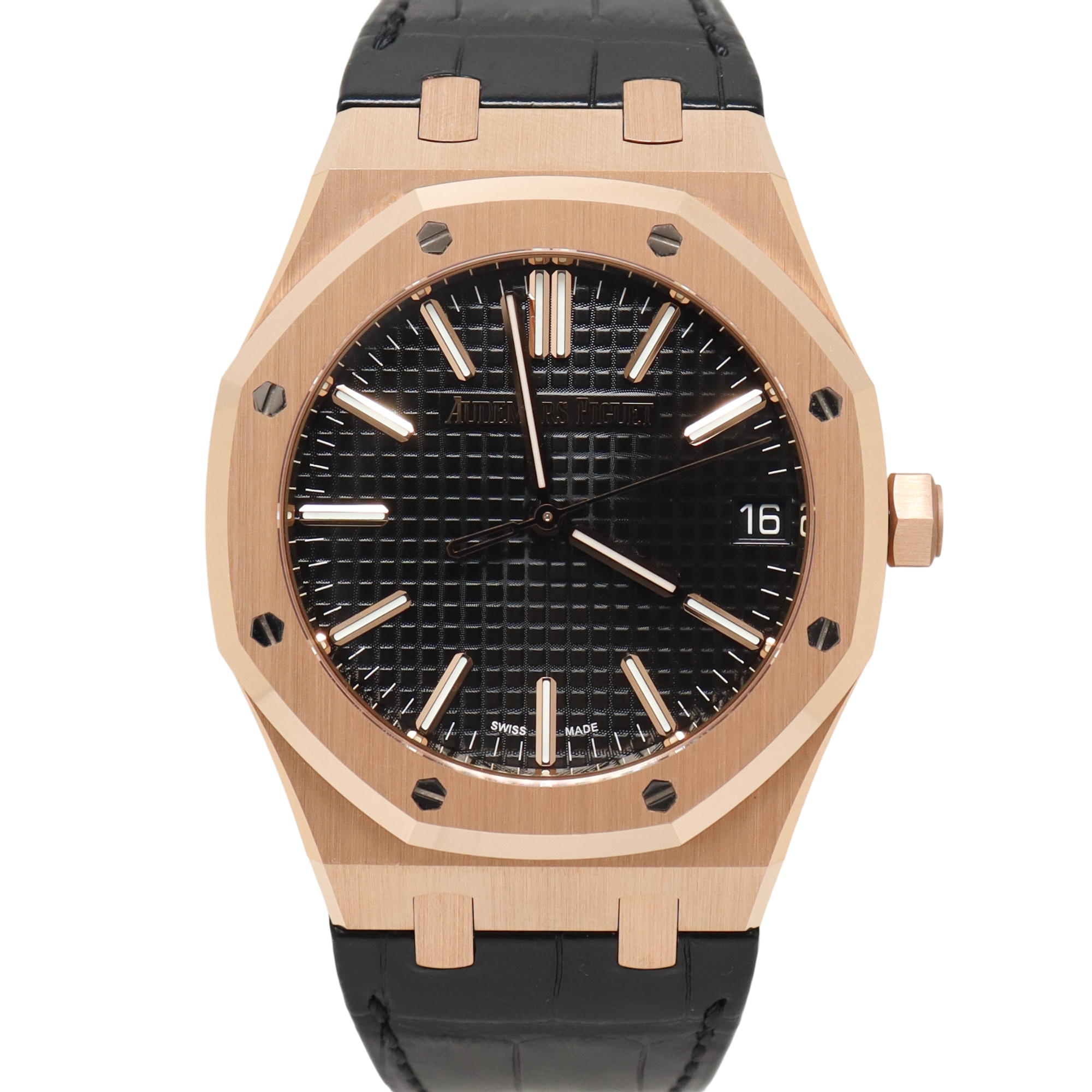 Audemars Piguet Royal Oak 41mm Rose Gold Black Grande Tapisserie Dial Watch Reference# 15500OR.OO.D002CR.01 - Happy Jewelers Fine Jewelry Lifetime Warranty