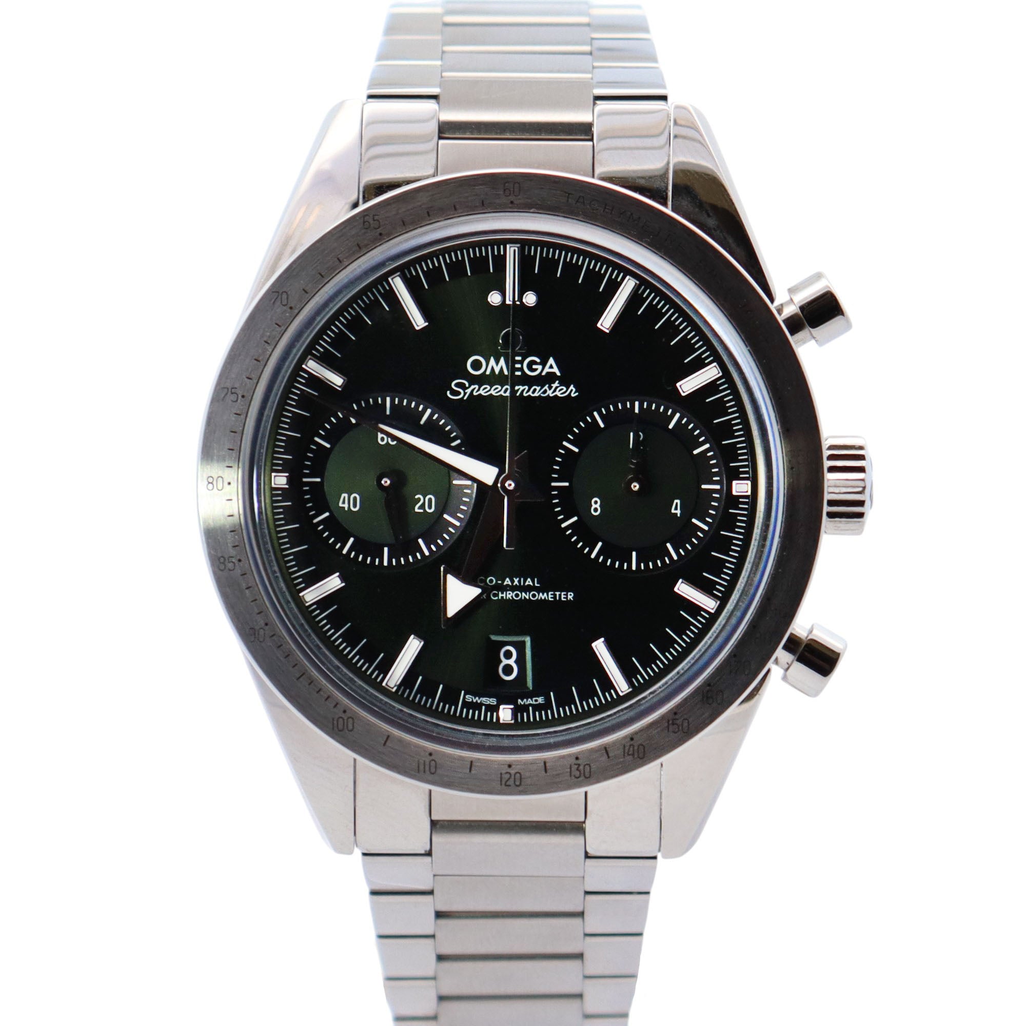Omega Speedmaster 40.5mm Green Dial Watch Ref# 332.10.41.51.10.001 - Happy Jewelers Fine Jewelry Lifetime Warranty
