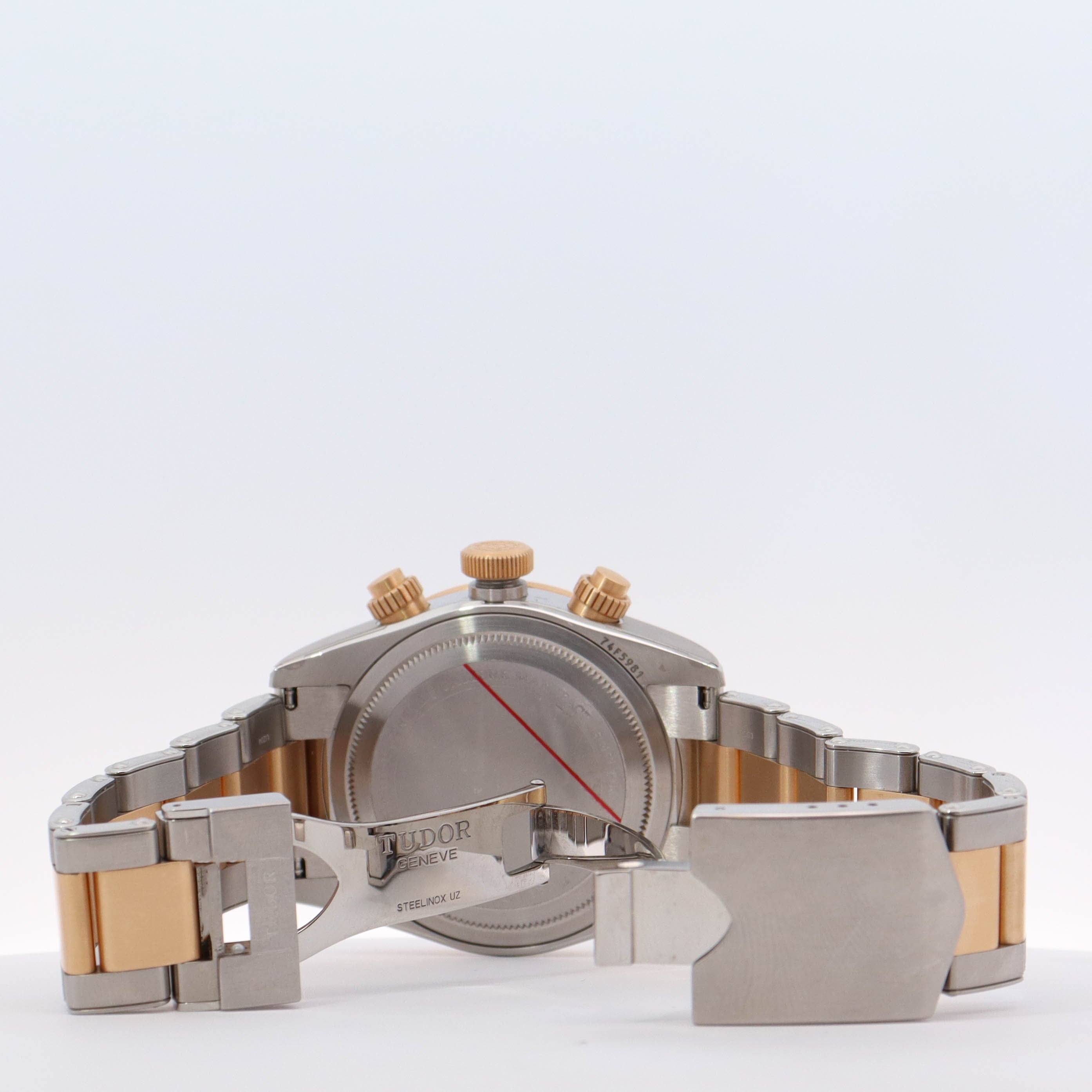 Tudor Black Bay Chrono Two Tone Silver-tone and Gold-tone Stainless Steel 41mm Black Chronograph Dial Watch Reference# 79363N - Happy Jewelers Fine Jewelry Lifetime Warranty