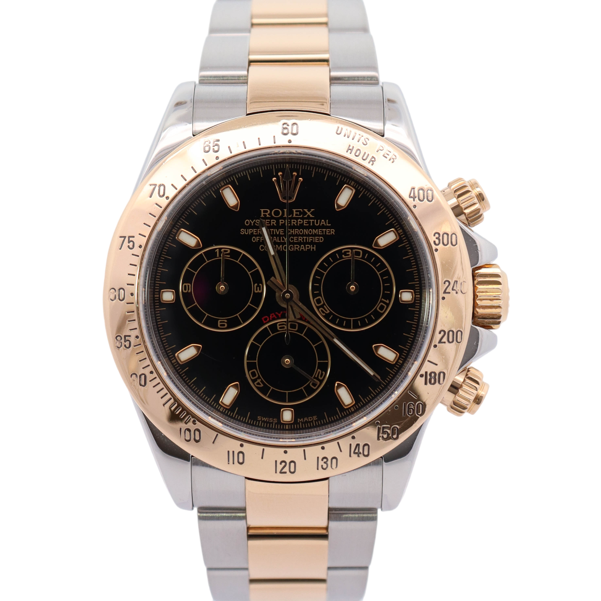 Rolex Daytona 40mm Stainless Steel & Yellow Gold Black Chronograph Dial Watch - Happy Jewelers Fine Jewelry Lifetime Warranty