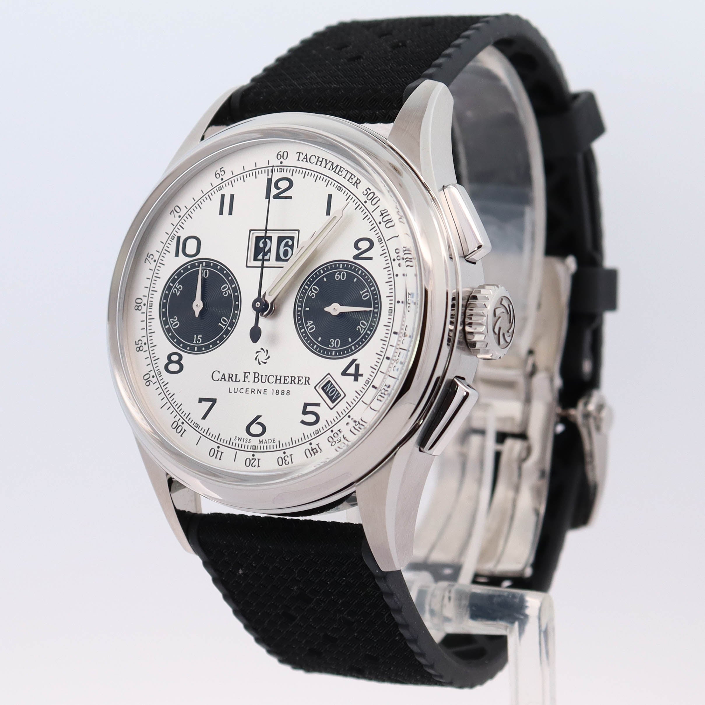 Carl F. Bucherer Heritage 41mm Stainless Steel Silver Chronograph Dial Watch Reference# 00.10803.08.12.01 - Happy Jewelers Fine Jewelry Lifetime Warranty