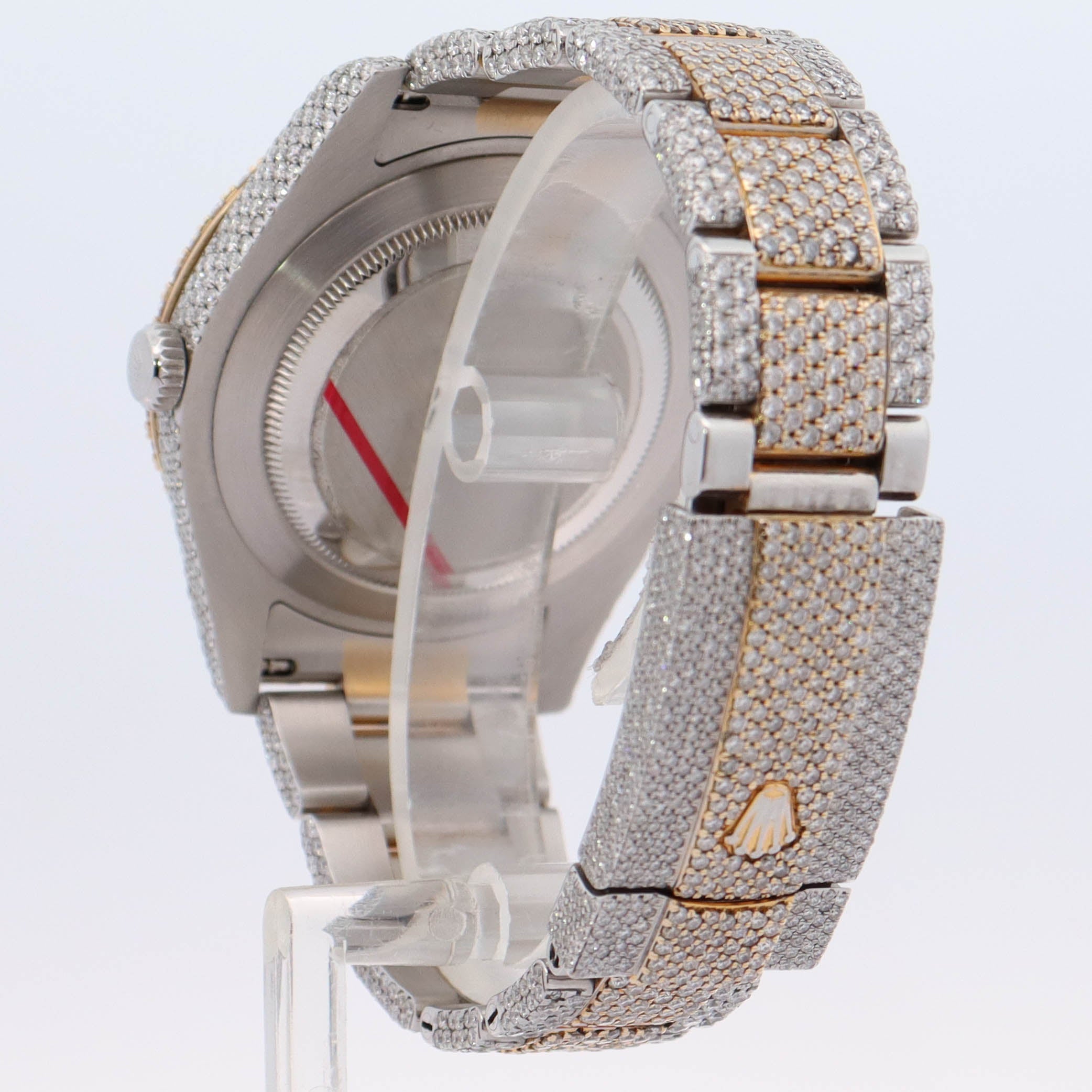 Rolex Datejust II 41mm Fully Iced Out Yellow Gold & Stainless Steel Roman Pave Diamond Dial Watch Reference# 116333 - Happy Jewelers Fine Jewelry Lifetime Warranty