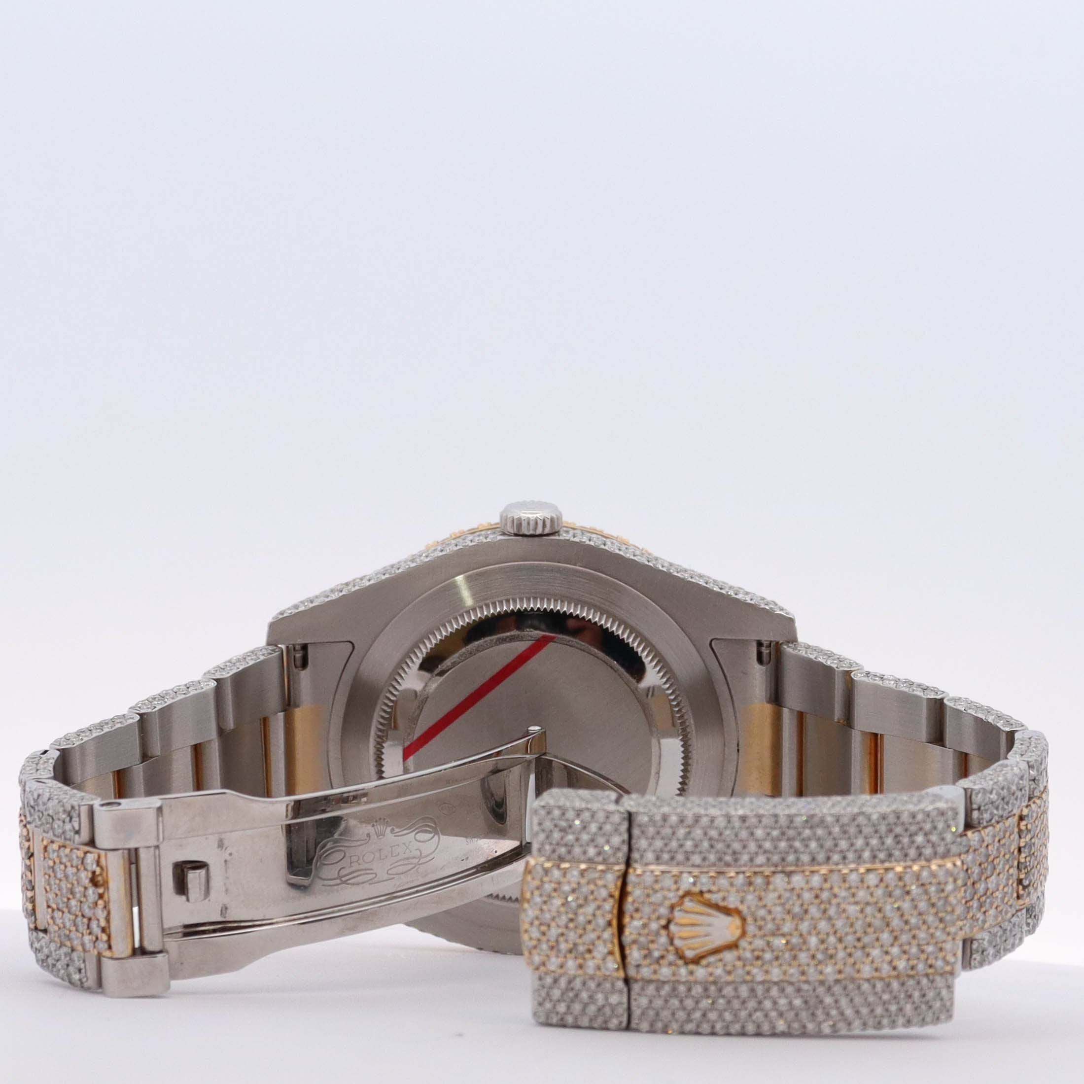 Rolex Datejust II 41mm Fully Iced Out Yellow Gold & Stainless Steel Roman Pave Diamond Dial Watch Reference# 116333 - Happy Jewelers Fine Jewelry Lifetime Warranty