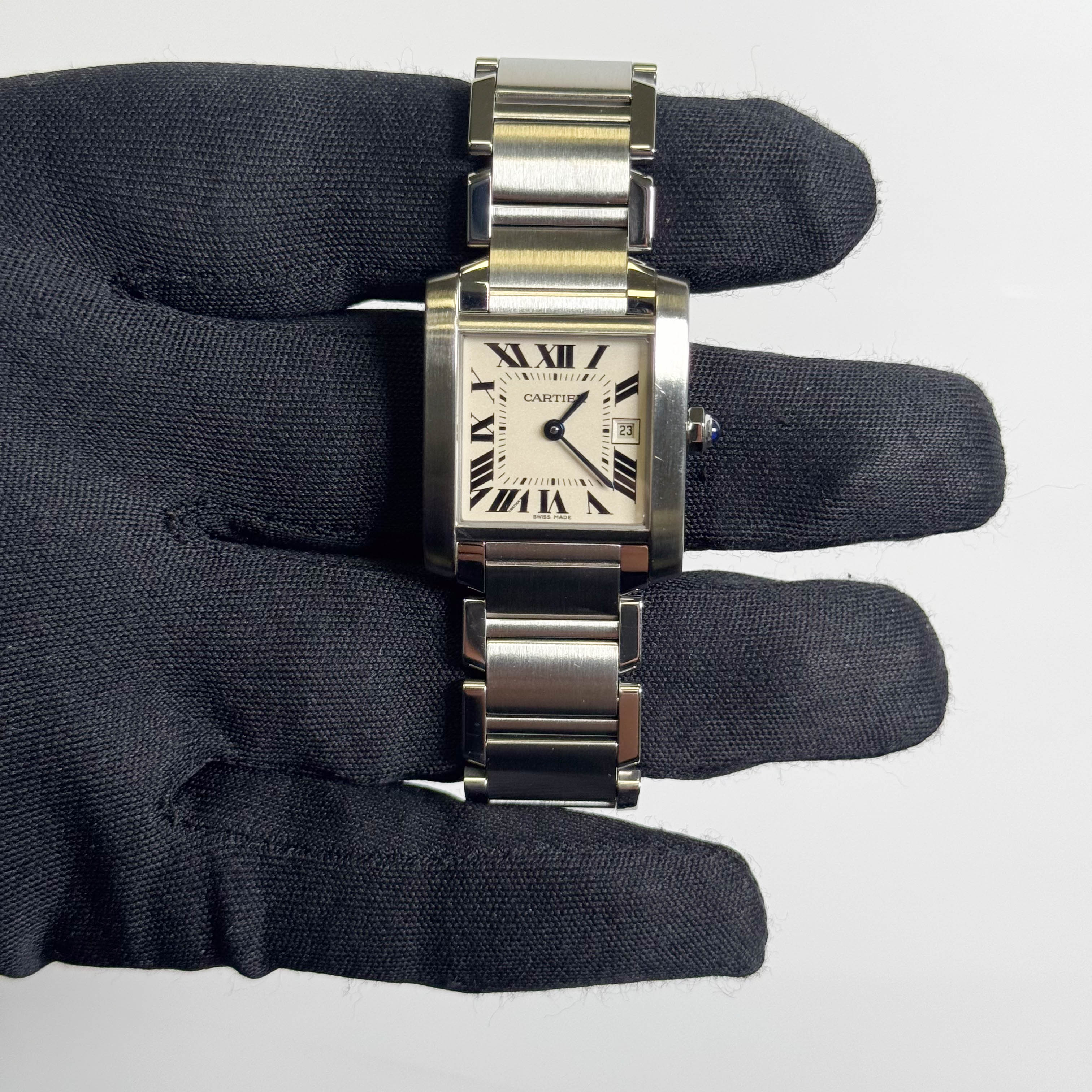 Cartier Tank Stainless Steel 25mm White/Ivory Dial Watch Ref# W51011Q3 - Happy Jewelers Fine Jewelry Lifetime Warranty