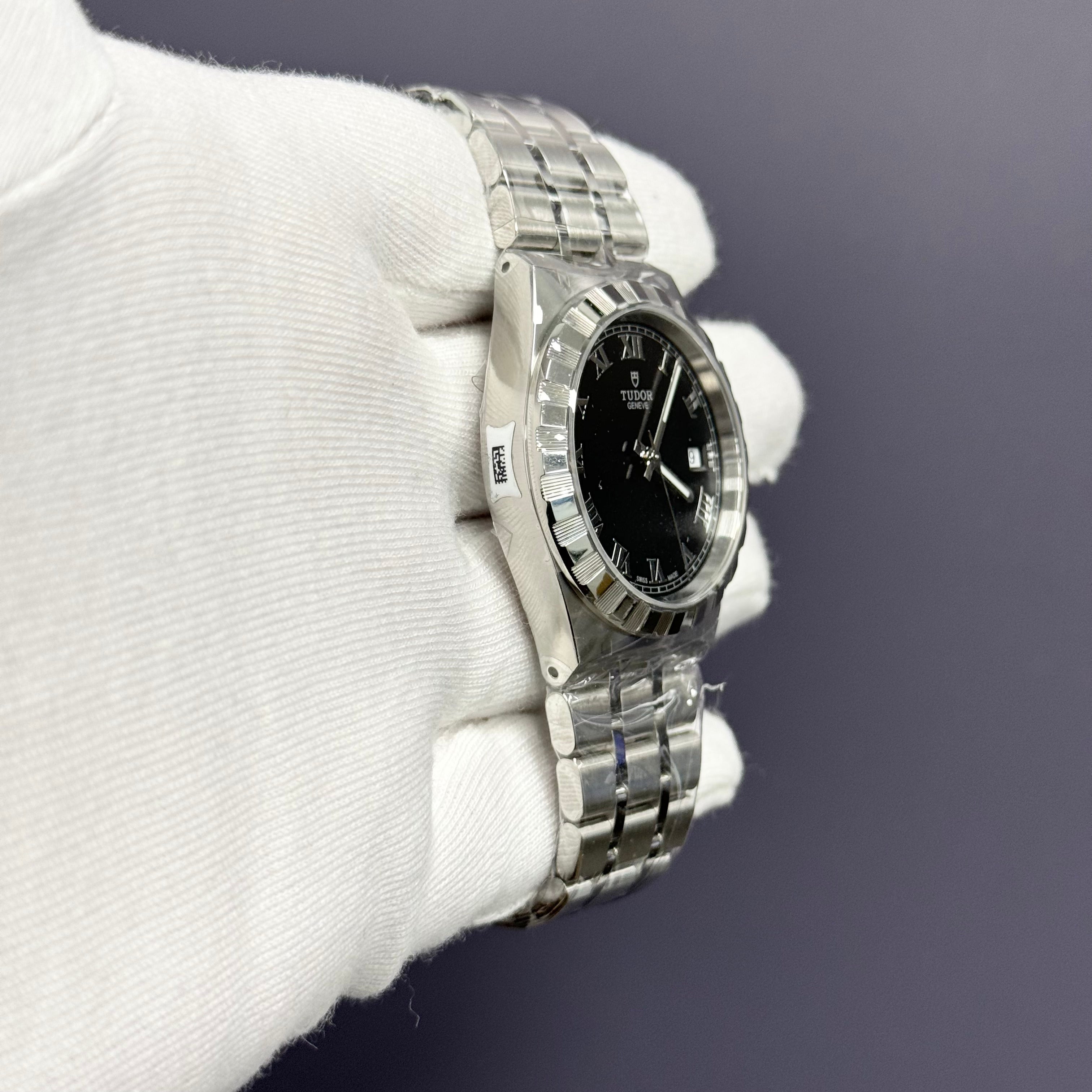 Tudor Royal 38mm Stainless Steel Black Roman Dial Watch Ref# 28500 - Happy Jewelers Fine Jewelry Lifetime Warranty