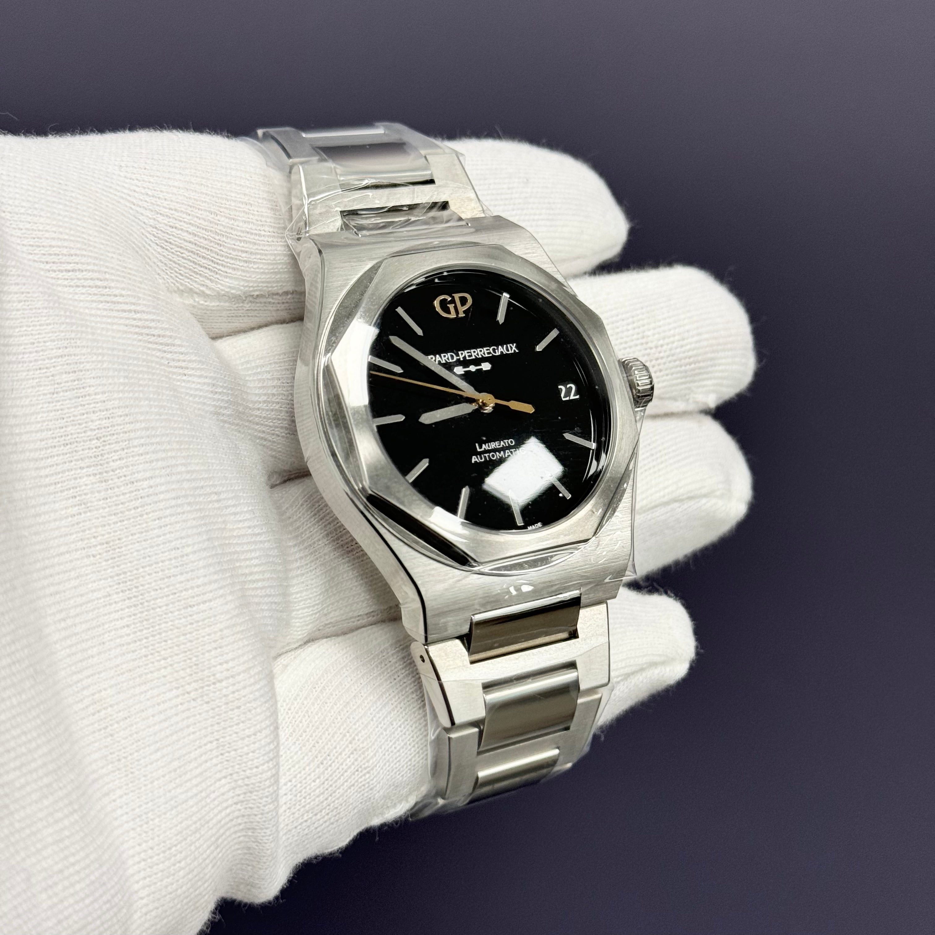 Girard Perregaux Laureato 42mm Stainless Steel Black Stick Dial Watch Ref# 81010-11-636-11A - Happy Jewelers Fine Jewelry Lifetime Warranty
