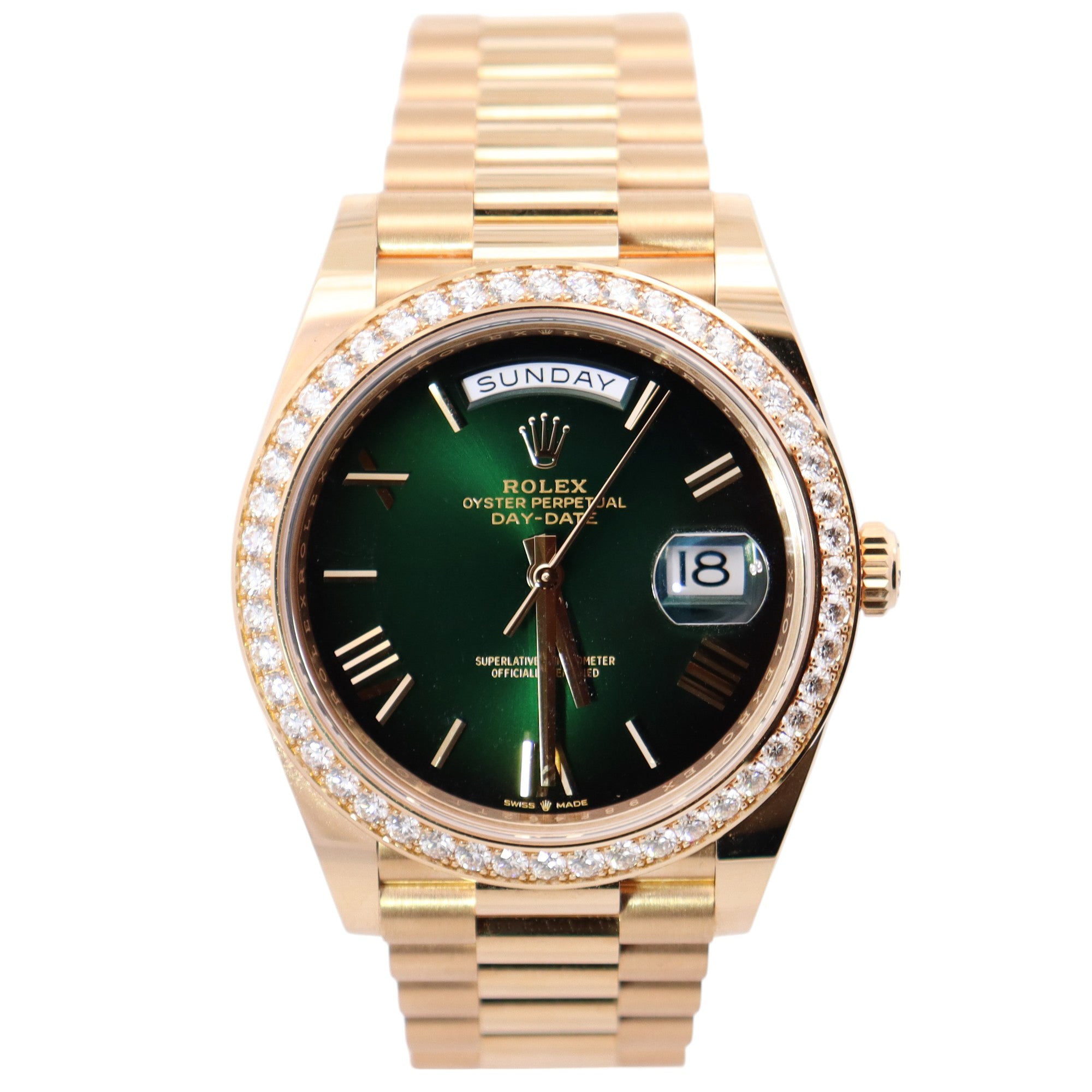 Rolex Day-Date 40mm Green Dial Watch Ref# 228348RBR - Happy Jewelers Fine Jewelry Lifetime Warranty