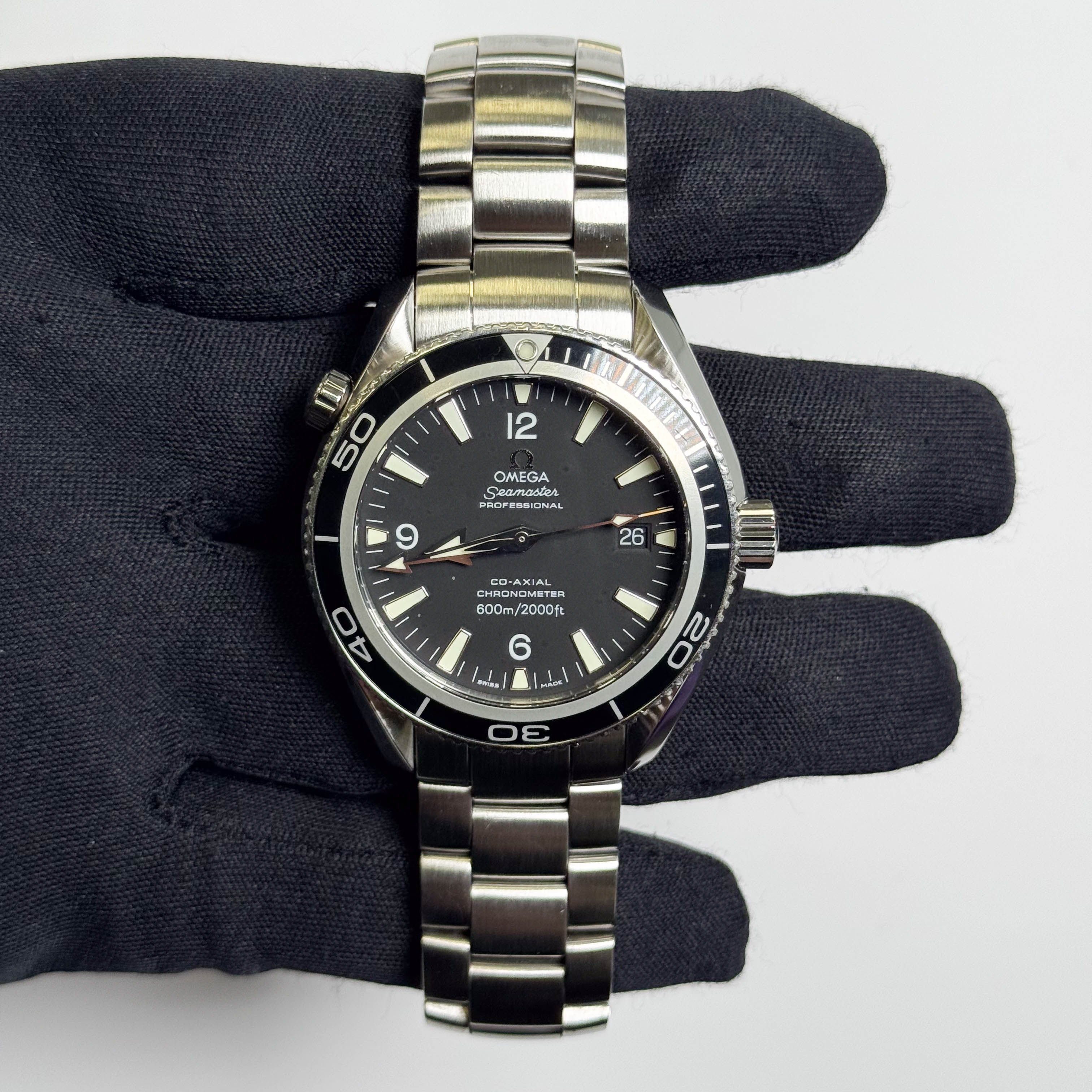 Omega Seamaster Planet Ocean Stainless Steel 42mm Black Stick Dial Watch Ref# 2201.50.00 - Happy Jewelers Fine Jewelry Lifetime Warranty