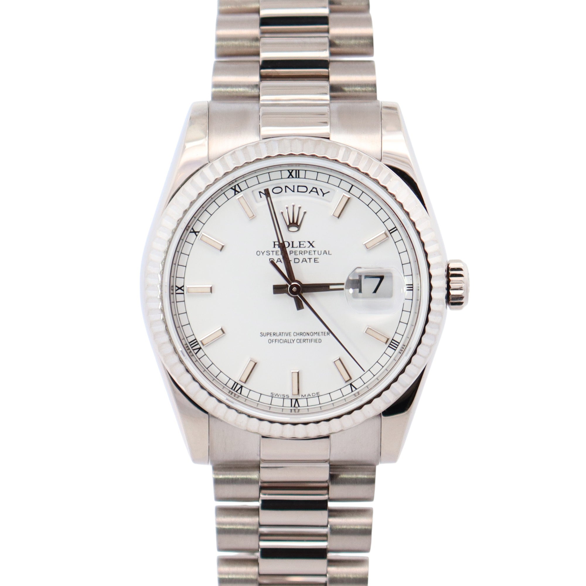 Rolex Day-Date 36mm White Dial Watch Ref# 118239 - Happy Jewelers Fine Jewelry Lifetime Warranty