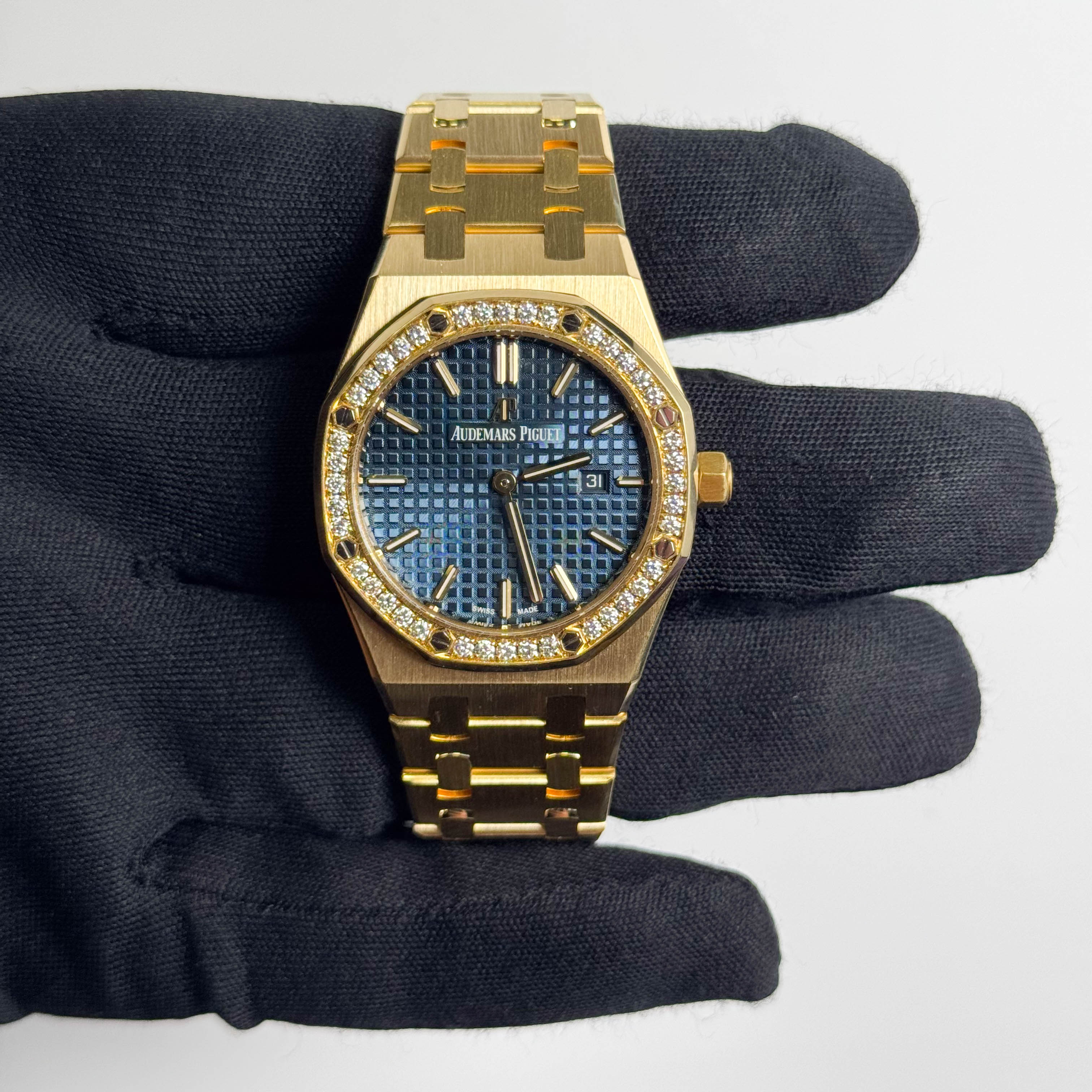 Audemars Piguet Royal Oak Yellow Gold 33mm Blue Dial Watch Ref# 67651BA.ZZ.1261BA.02 - Happy Jewelers Fine Jewelry Lifetime Warranty