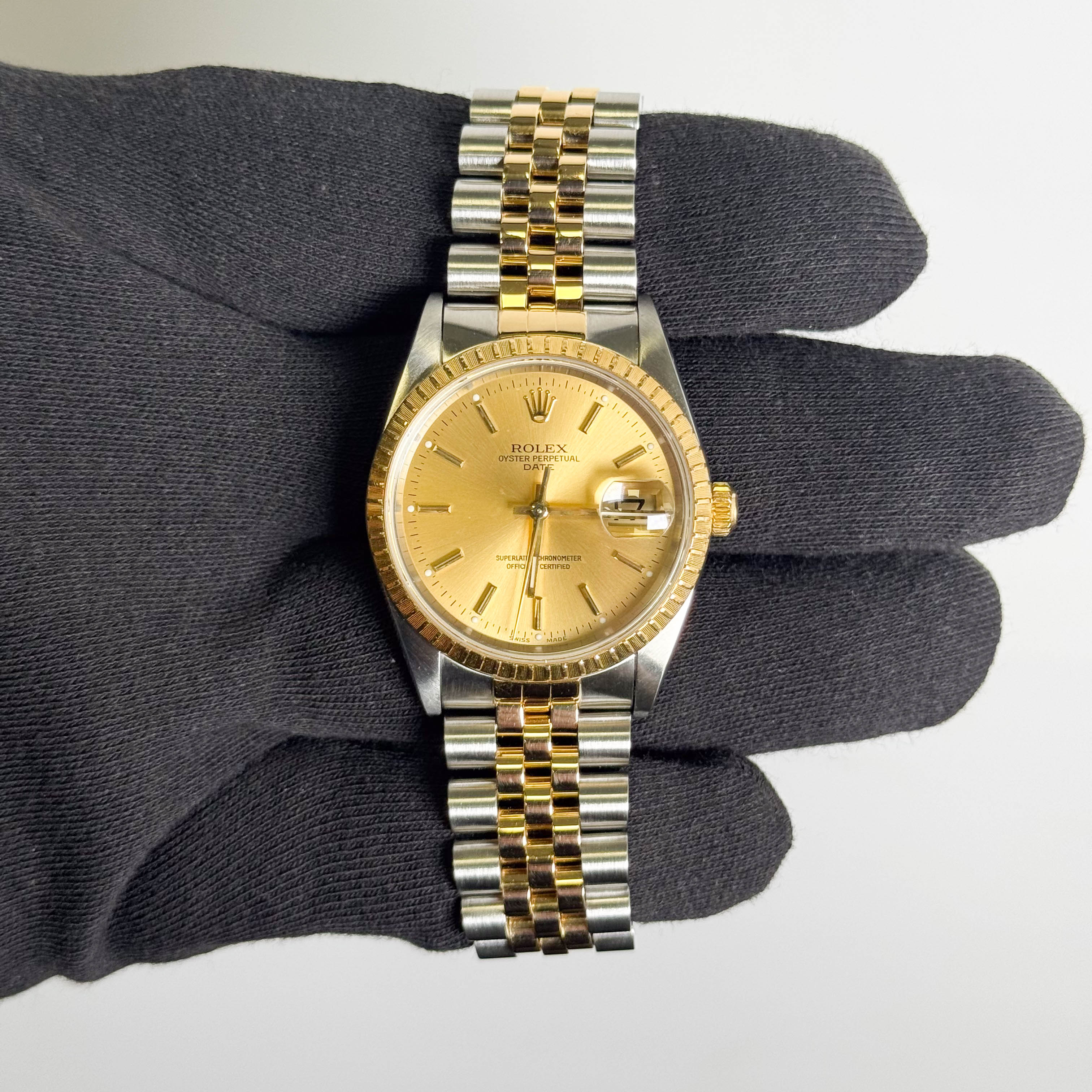 Rolex Oyster Perpetual Date 34mm Champagne Dial Watch Ref: 15223