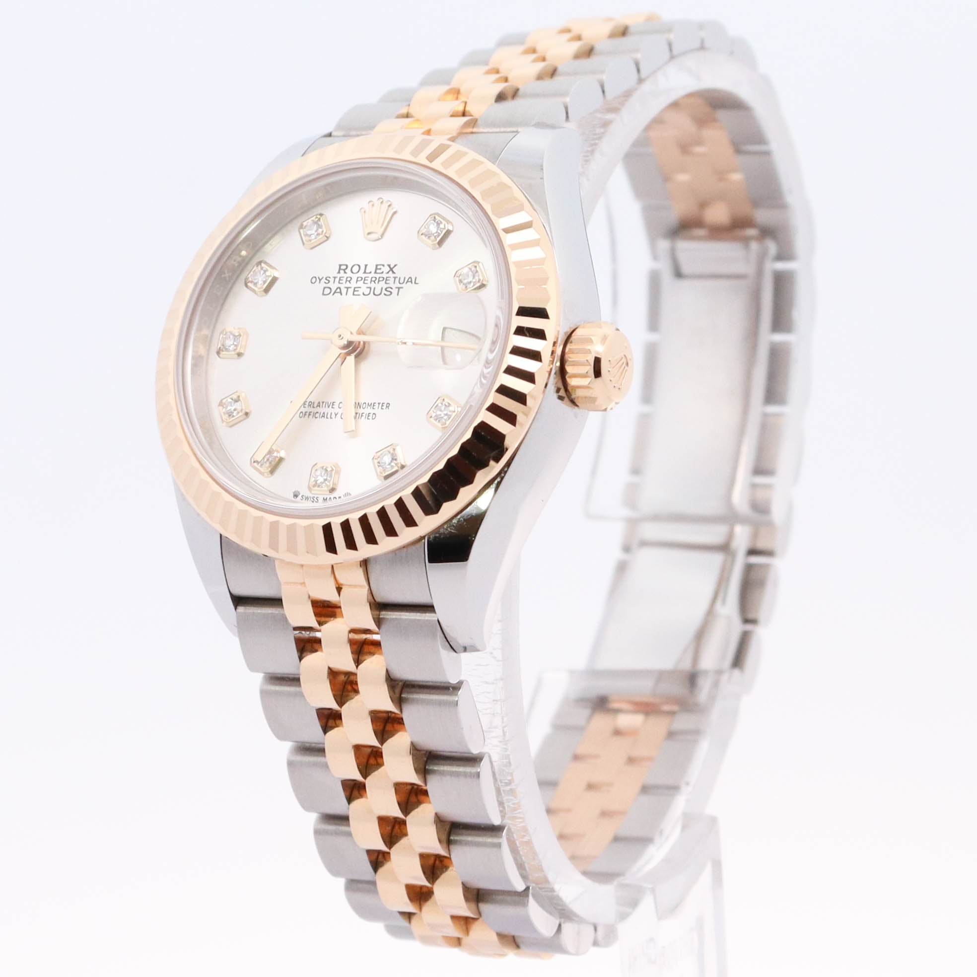 Rolex Datejust Yellow Gold & Stainless Steel 28mm Silver Diamond Dial Watch Reference# 279173 - Happy Jewelers Fine Jewelry Lifetime Warranty