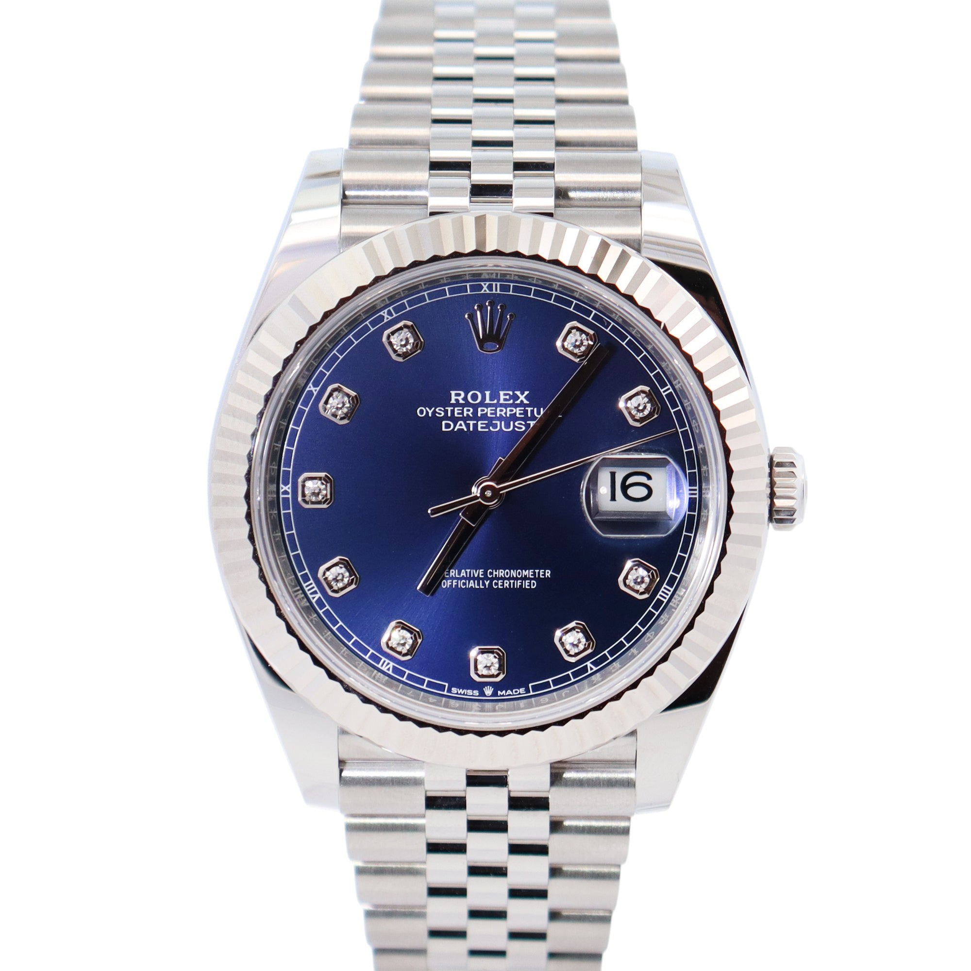 Rolex Datejust Stainless Steel 41mm Blue Diamond Dial Watch Reference # 126334 - Happy Jewelers Fine Jewelry Lifetime Warranty