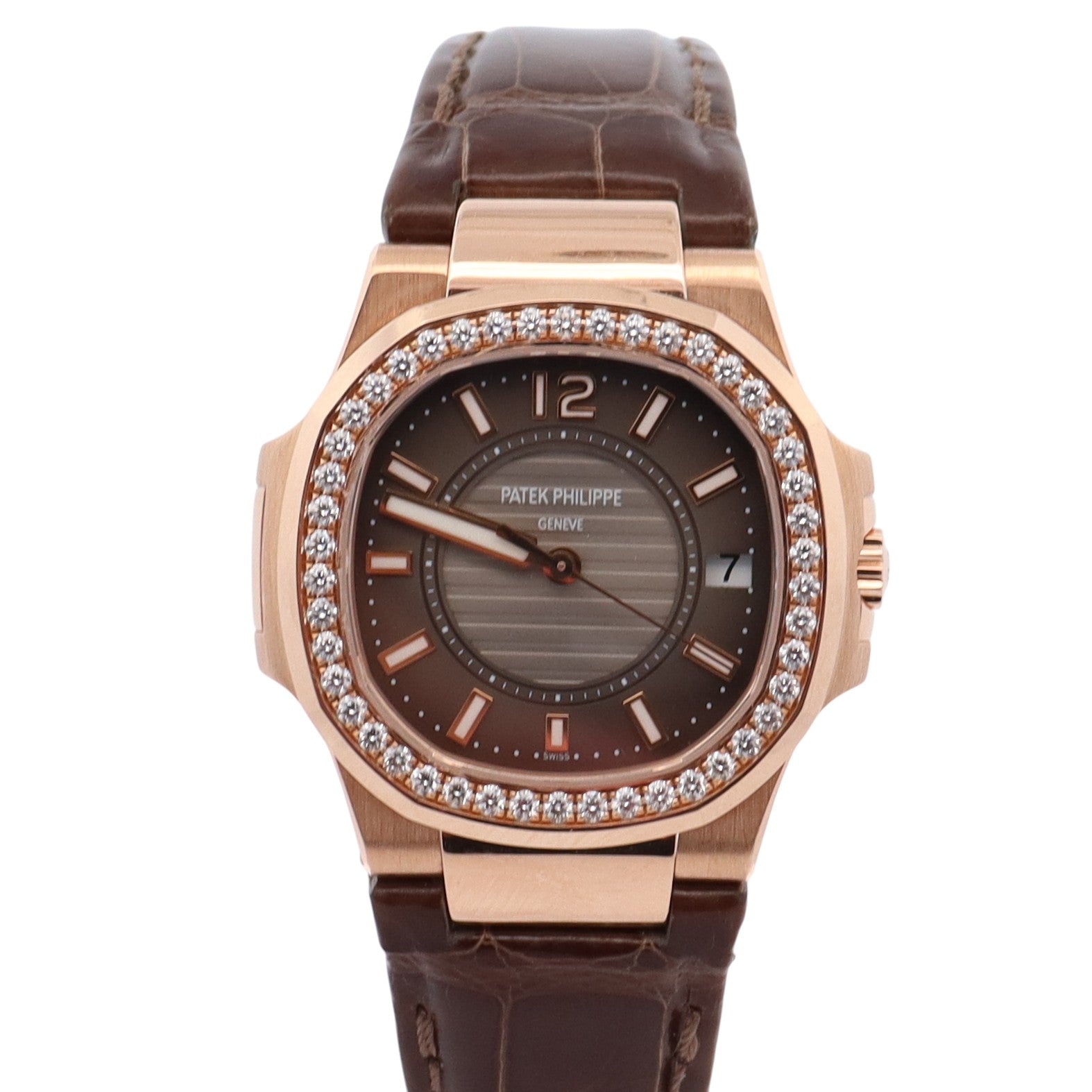 Patek Philippe Nautilus 32mm Brown Dial Watch Ref# 7010R/010 - Happy Jewelers Fine Jewelry Lifetime Warranty