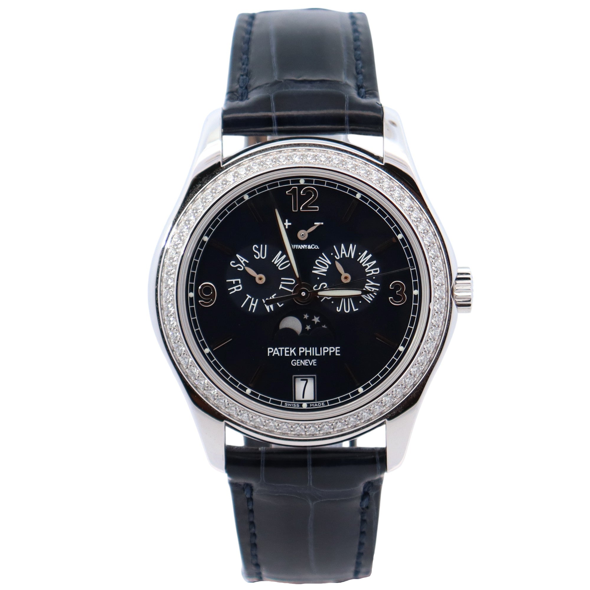 Patek Philippe TIFFANY STAMPED Annual Calendar 39mm Blue Dial Watch Ref# 5147G-001 - Happy Jewelers Fine Jewelry Lifetime Warranty