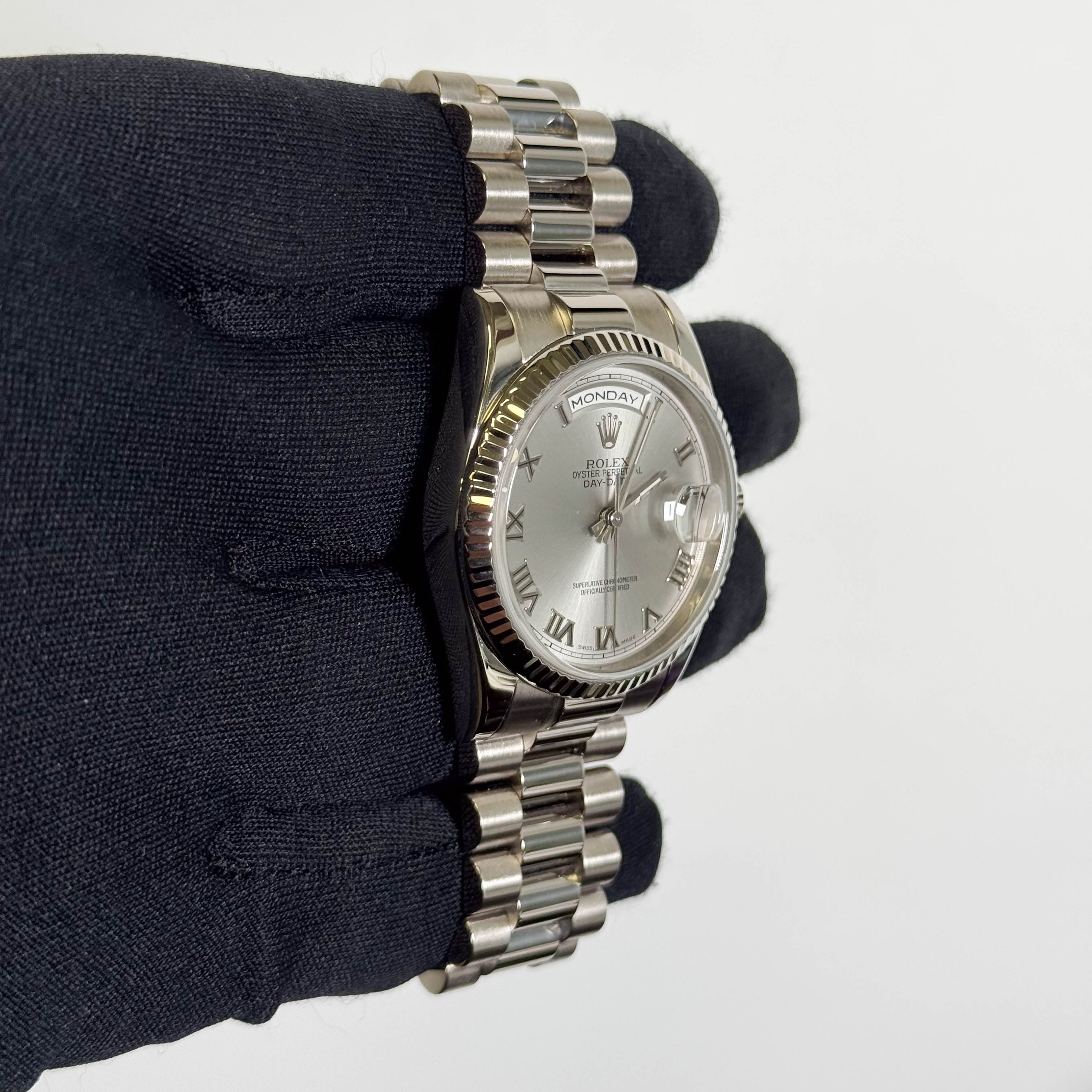 Rolex Day-Date Presidential 36mm Silver Roman Dial Watch Ref# M118239 - Happy Jewelers Fine Jewelry Lifetime Warranty