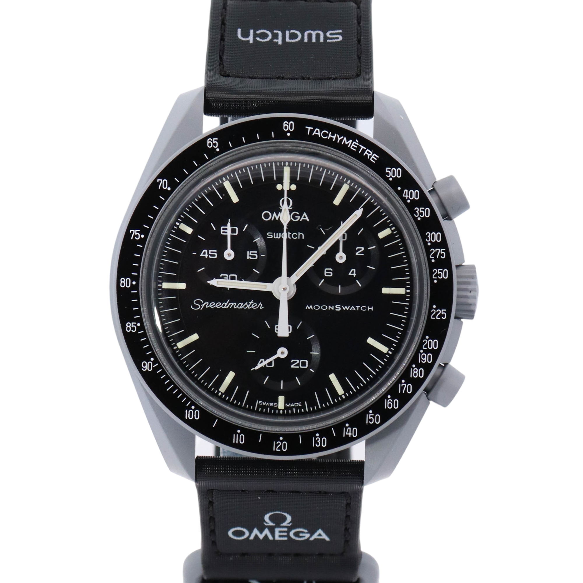 Omega x Swatch Moonswatch "Mission to the Moon" 42mm Bioceramic Black Chronograph Dial Watch Reference# SO33M100 - Happy Jewelers Fine Jewelry Lifetime Warranty