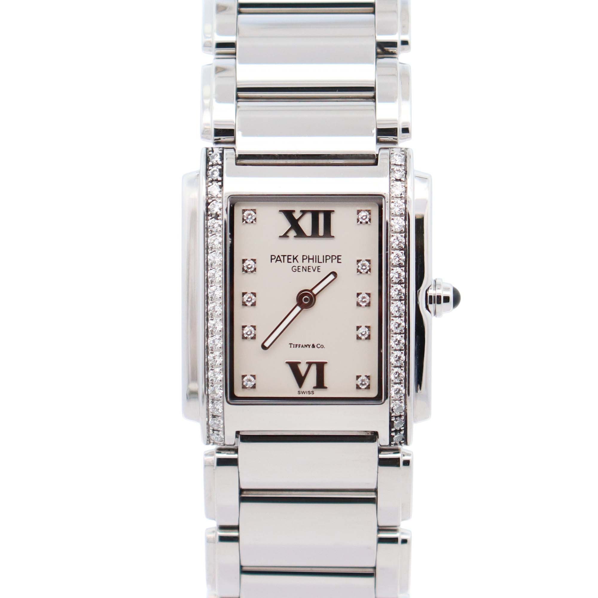 Patek Philippe Twenty-4 TIFFANY & CO. 25mm White Dial Watch Ref# 4910/10A-011 - Happy Jewelers Fine Jewelry Lifetime Warranty
