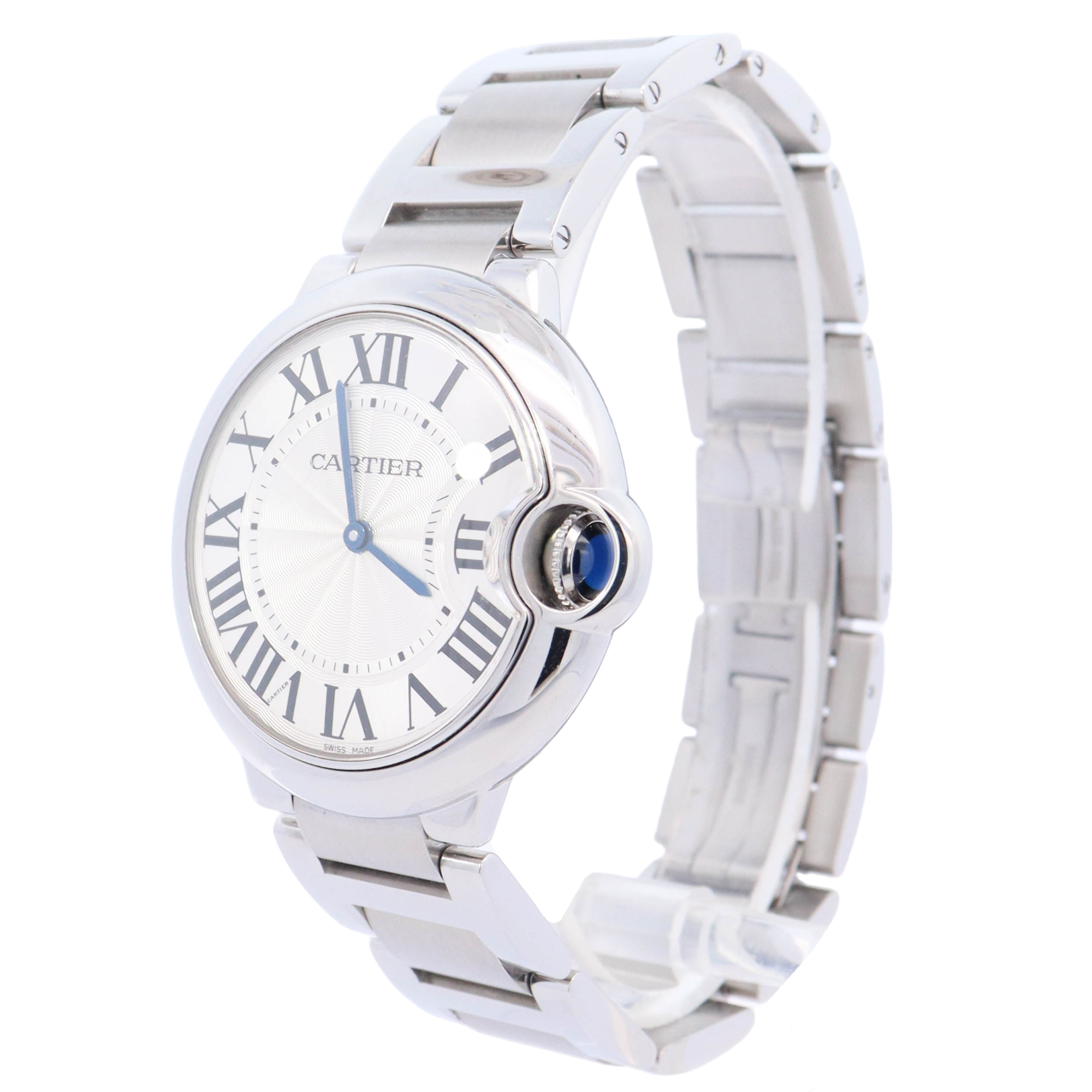 Cartier Ballon Bleu 36mm Stainless Steel Silver Roman Dial Watch Reference# W69011Z4 - Happy Jewelers Fine Jewelry Lifetime Warranty