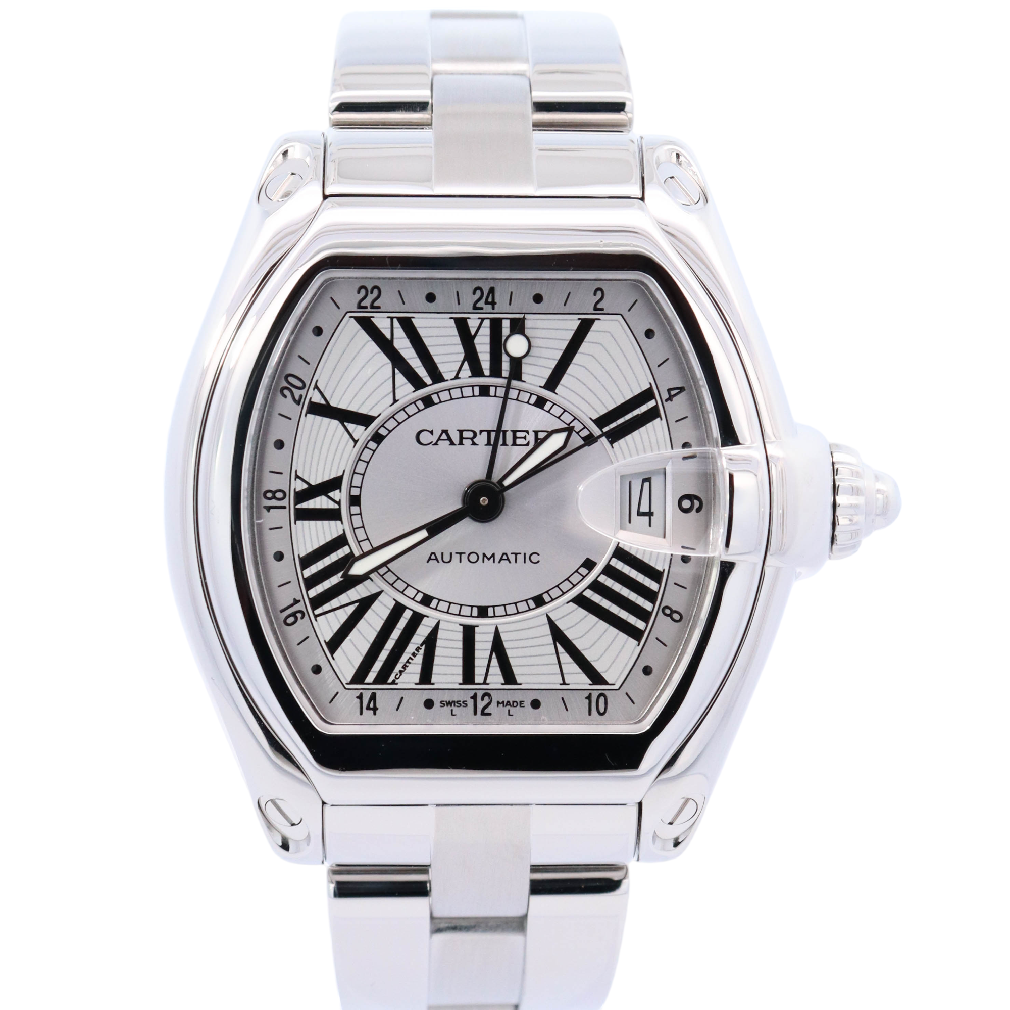 Cartier Roadster 39mm Stainless Steel Silver Roman Dial Watch Reference# W62025V3 - Happy Jewelers Fine Jewelry Lifetime Warranty