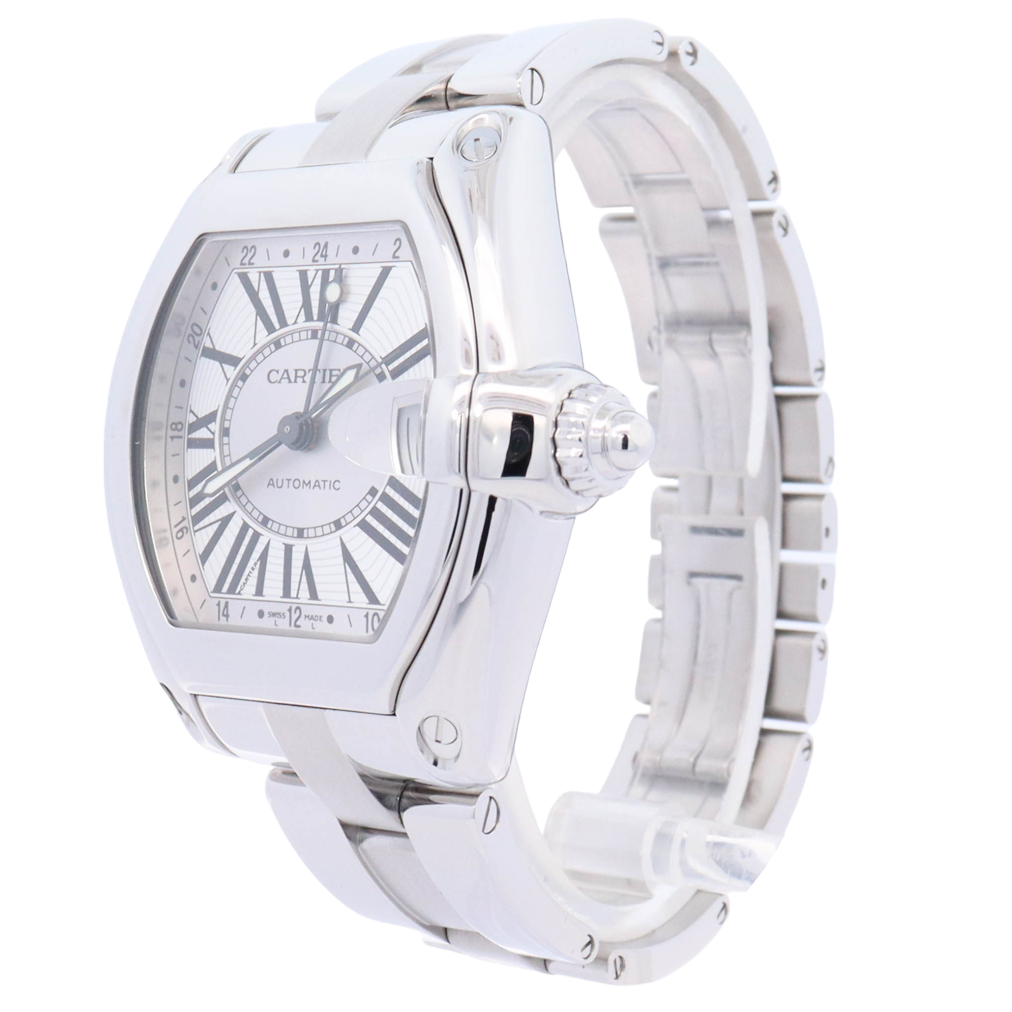 Cartier Roadster 39mm Stainless Steel Silver Roman Dial Watch Reference# W62025V3 - Happy Jewelers Fine Jewelry Lifetime Warranty