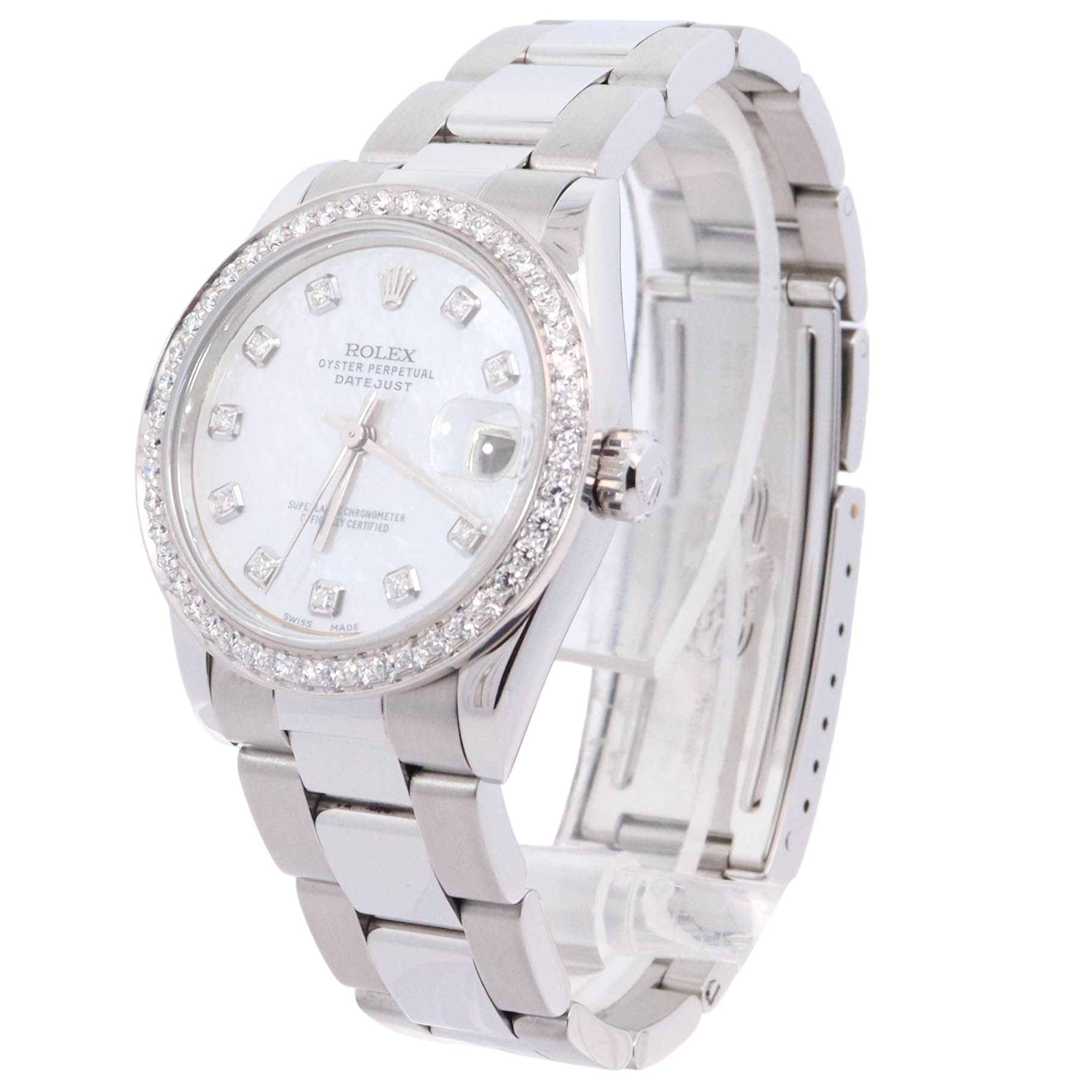 Rolex Datejust 31mm Stainless Steel Custom White MOP Diamond Dial Watch Reference# 68240 - Happy Jewelers Fine Jewelry Lifetime Warranty