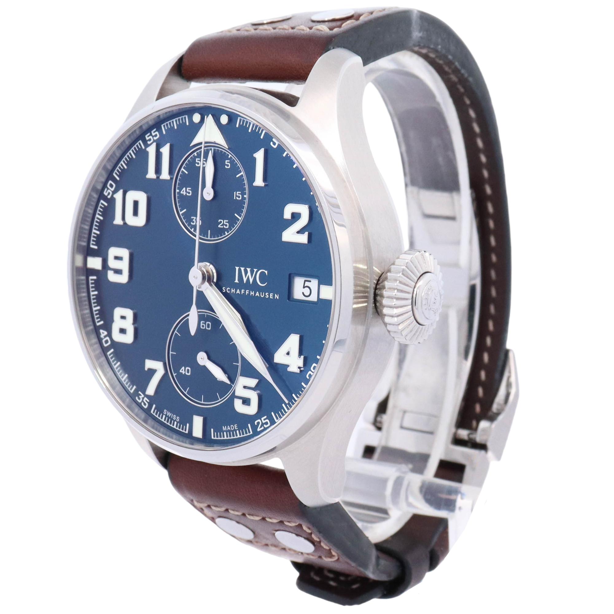 IWC Big Pilot 46mm Stainless Steel Blue Roman Dial Watch Reference# IW515202 - Happy Jewelers Fine Jewelry Lifetime Warranty