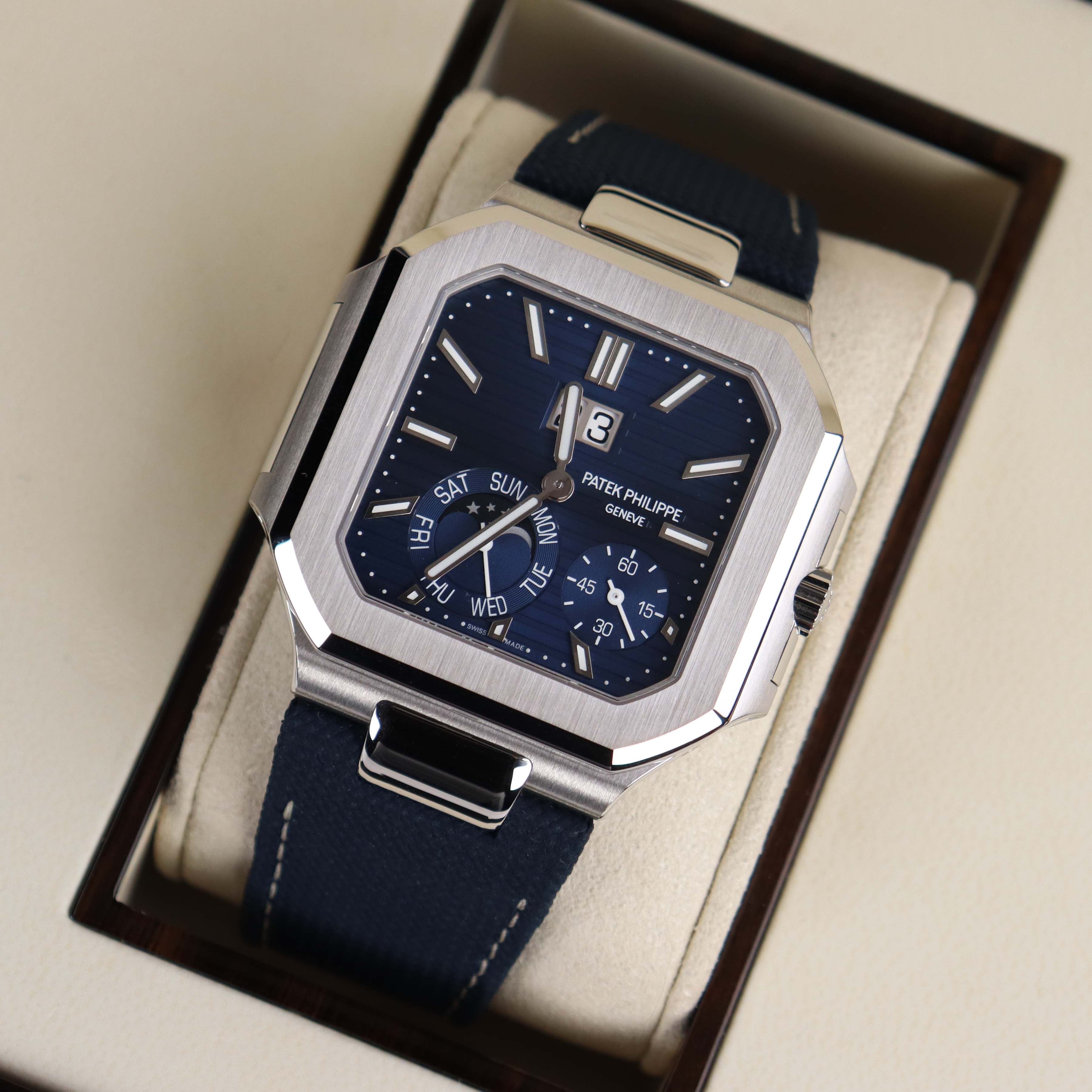 Patek Philippe Cubitus 45mm Blue Stick Dial Watch Ref# 5822P-001 - Happy Jewelers Fine Jewelry Lifetime Warranty