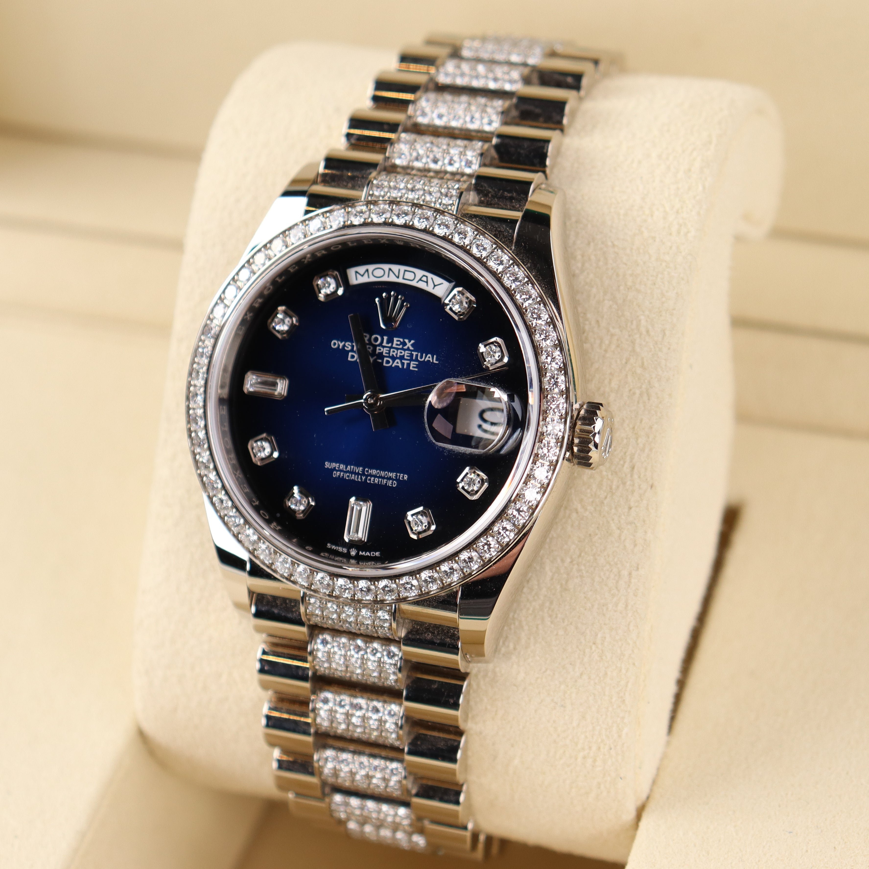 Rolex Day-Date 36mm Blue Dial Watch Ref# 128349RBR - Happy Jewelers Fine Jewelry Lifetime Warranty