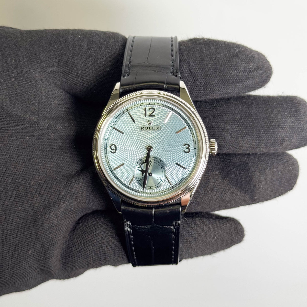Rolex 1908 Platinum 39mm Ice Blue Dial Watch Ref# 52506