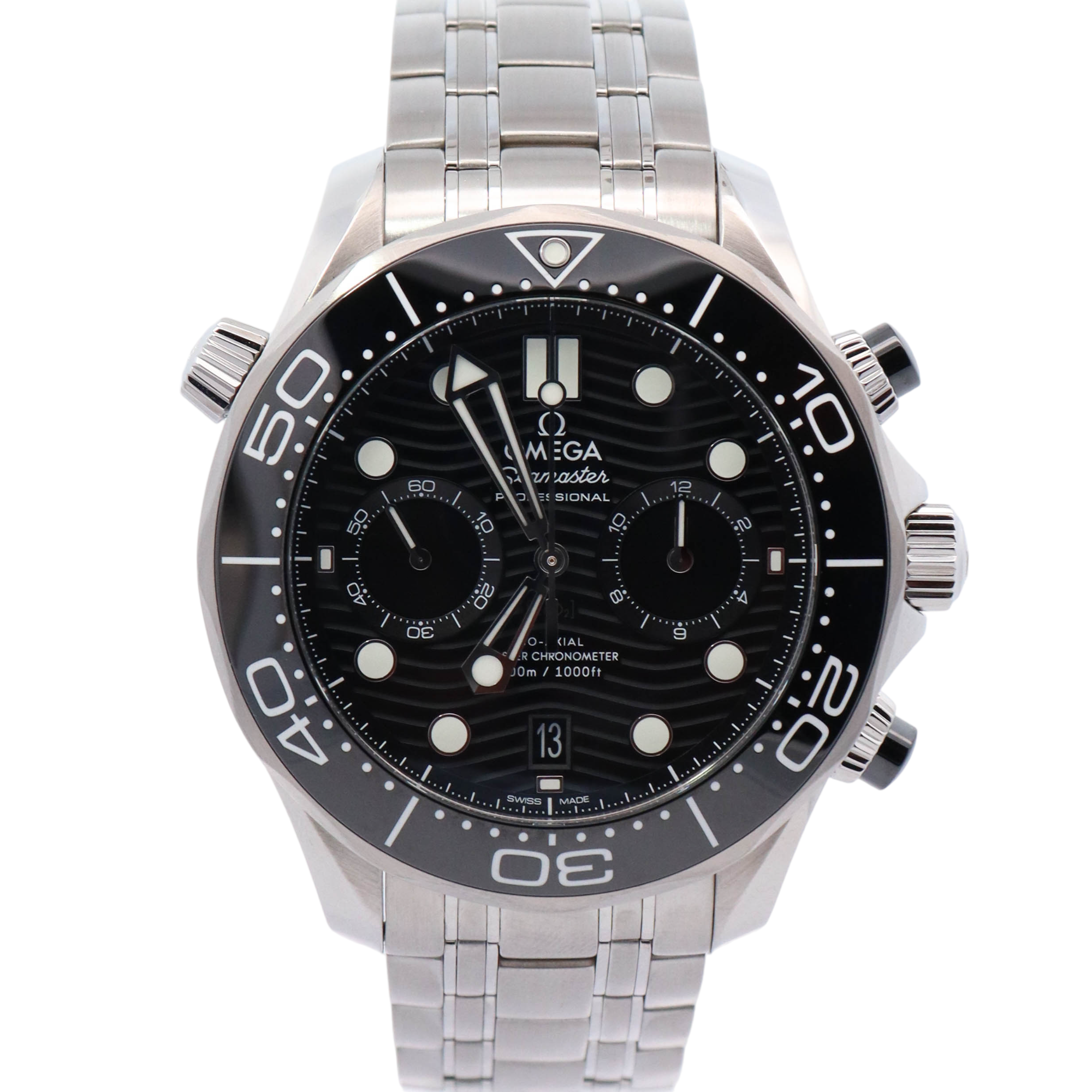 Omega Seamaster 44mm Stainless Steel 44m Black Wave Dot Dial Watch Reference# 210.30.44.51.01.001 - Happy Jewelers Fine Jewelry Lifetime Warranty