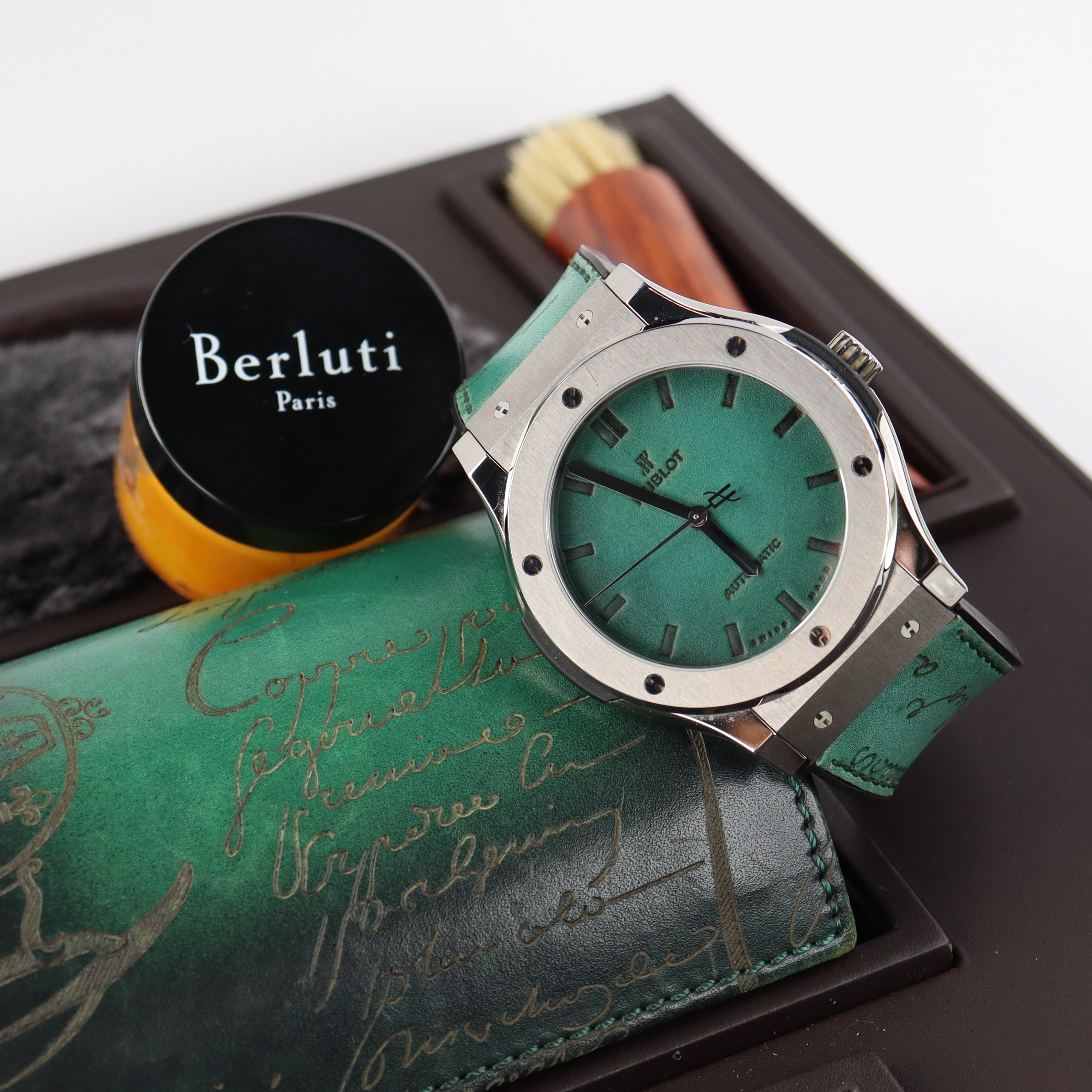 Hublot Classic Fusion 45mm Green Dial Watch Ref# 511.NX.050G.VR.BER16 - Happy Jewelers Fine Jewelry Lifetime Warranty