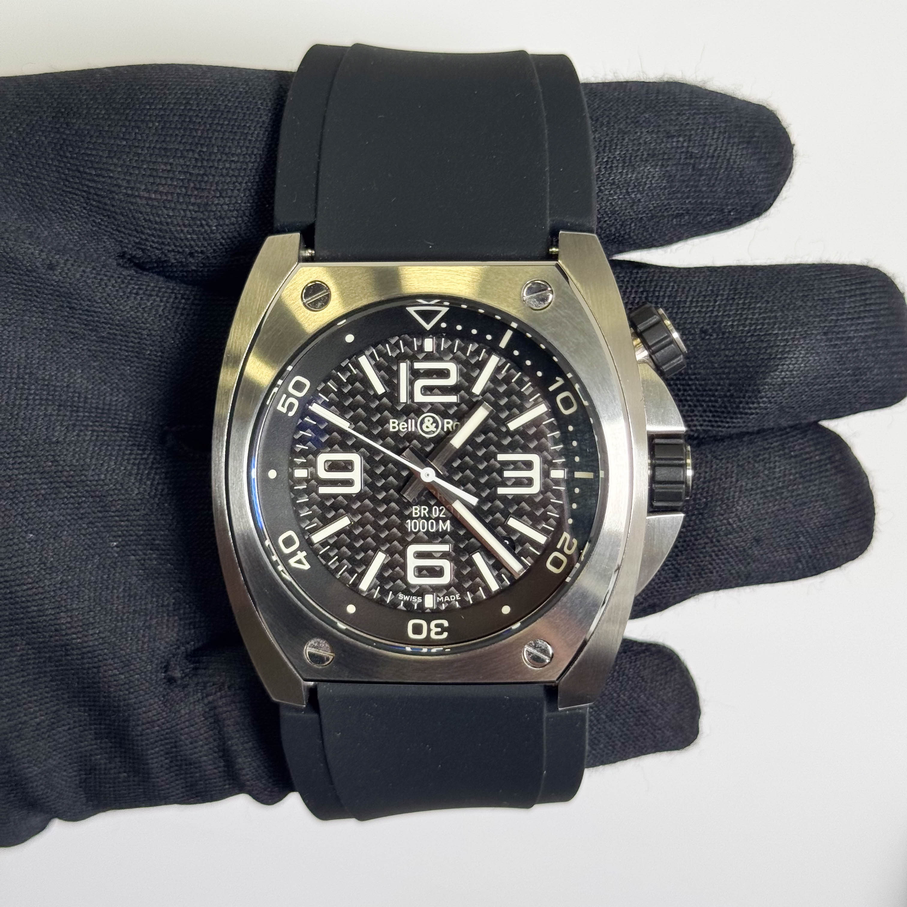 Bell & Ross Carbon Fiber Stainless Steel 44mm Carbon Fiber Dial Ref# BR 02-92 - Happy Jewelers Fine Jewelry Lifetime Warranty